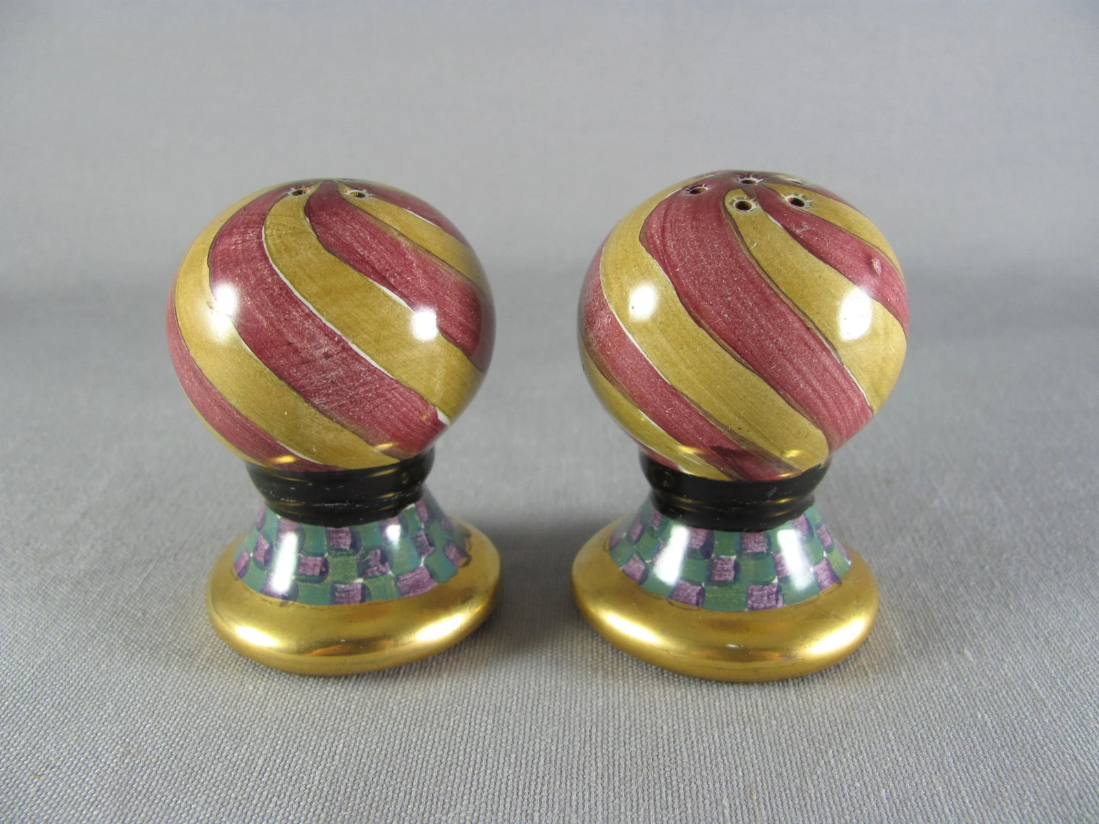 Mackenzie Childs Torquay Frank & Mustard Stripe Salt & Pepper Shakers - a Pair - 9