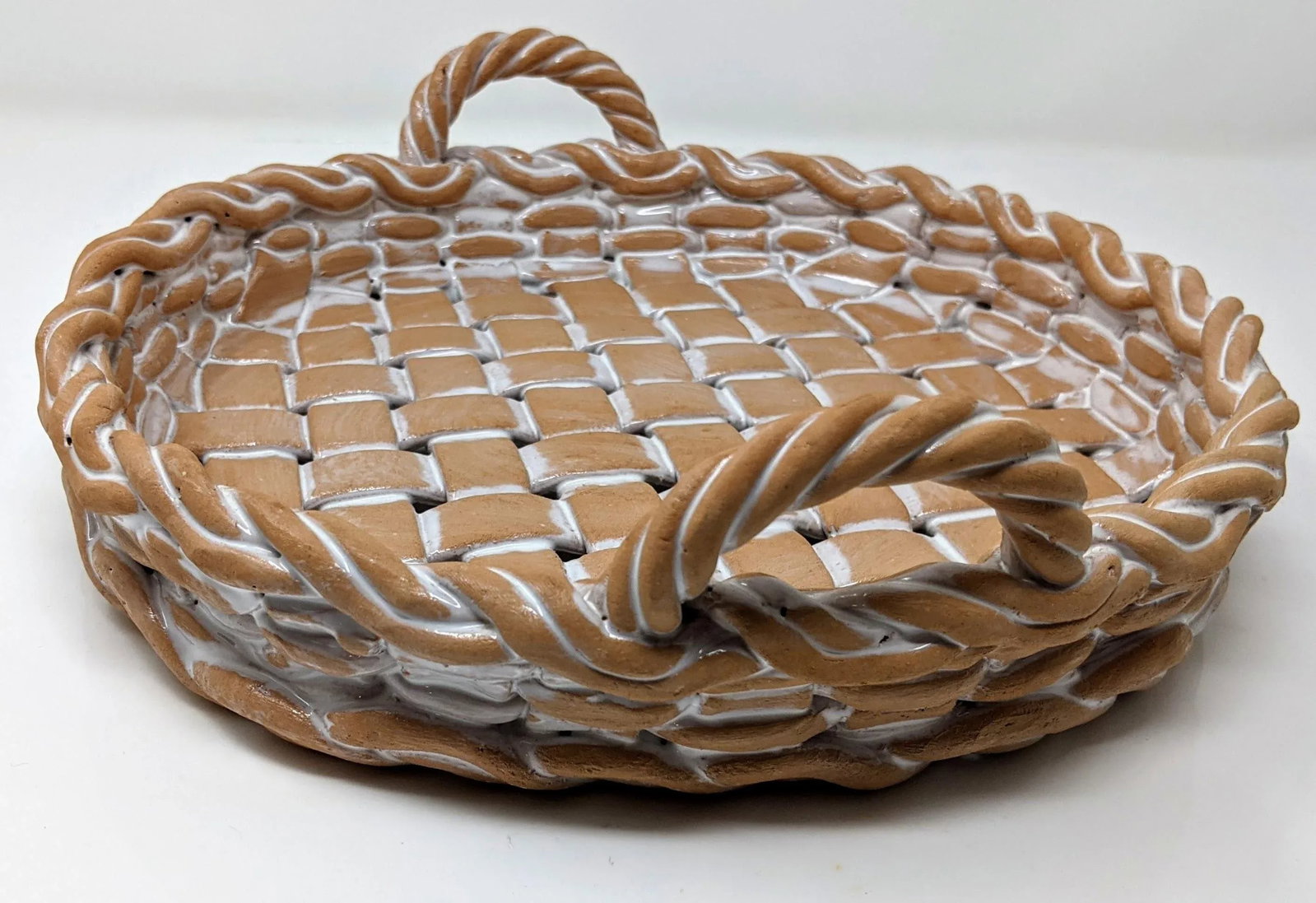Vintage 1990s Italian European Ceramic Castellan Terra Cotta Hand Woven Terracotta Basket Bowl With - 10