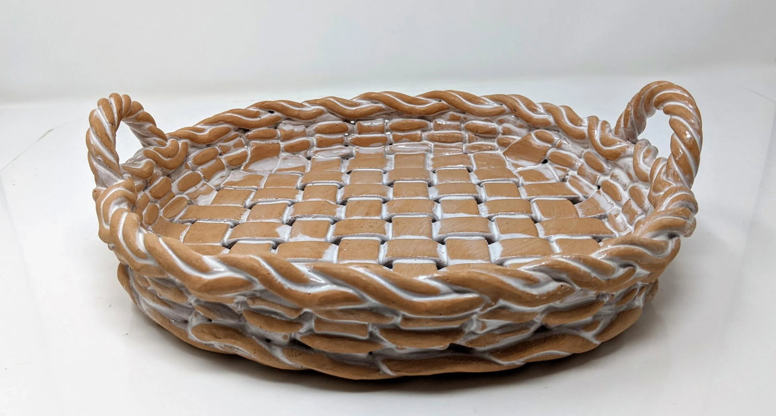 Vintage 1990s Italian European Ceramic Castellan Terra Cotta Hand Woven Terracotta Basket Bowl With - 3