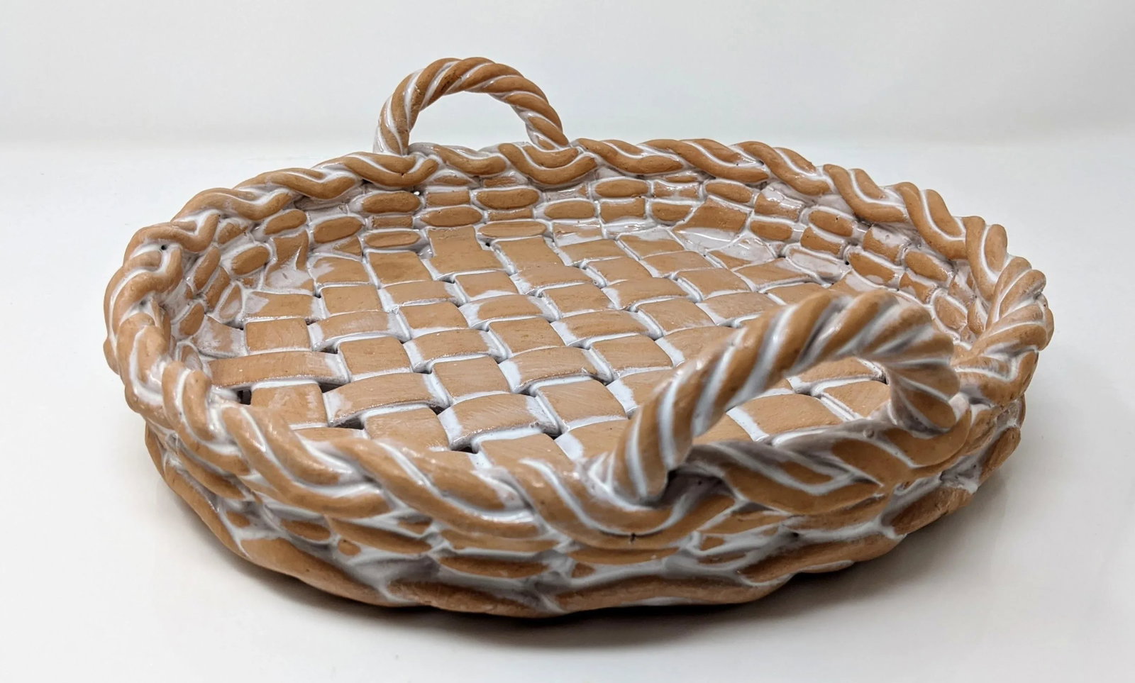 Vintage 1990s Italian European Ceramic Castellan Terra Cotta Hand Woven Terracotta Basket Bowl With - 4