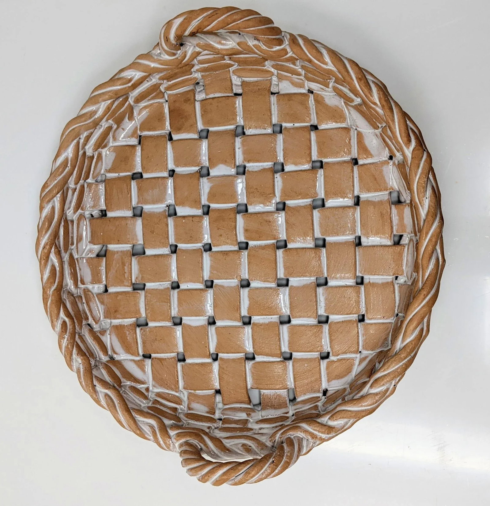 Vintage 1990s Italian European Ceramic Castellan Terra Cotta Hand Woven Terracotta Basket Bowl With - 5