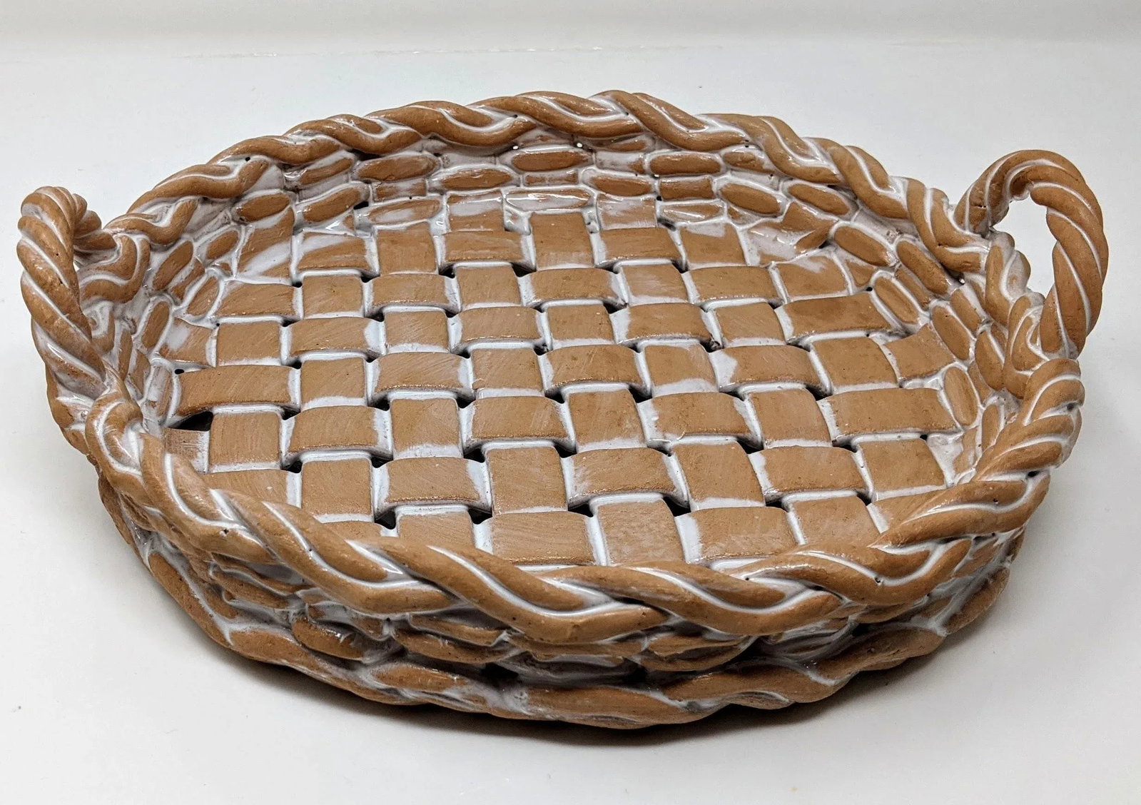 Vintage 1990s Italian European Ceramic Castellan Terra Cotta Hand Woven Terracotta Basket Bowl With - 6