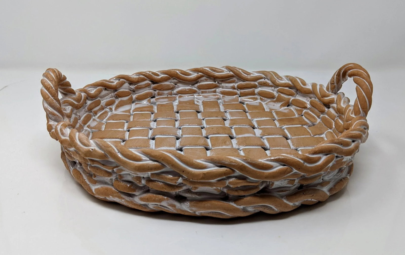 Vintage 1990s Italian European Ceramic Castellan Terra Cotta Hand Woven Terracotta Basket Bowl With - 7