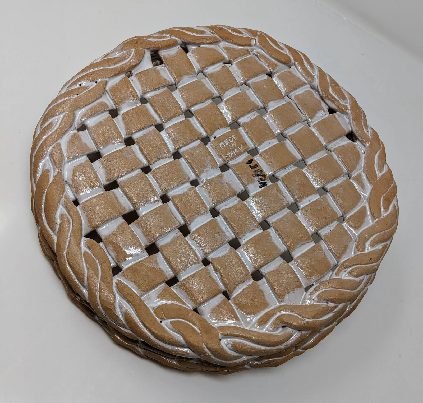 Vintage 1990s Italian European Ceramic Castellan Terra Cotta Hand Woven Terracotta Basket Bowl With - 8