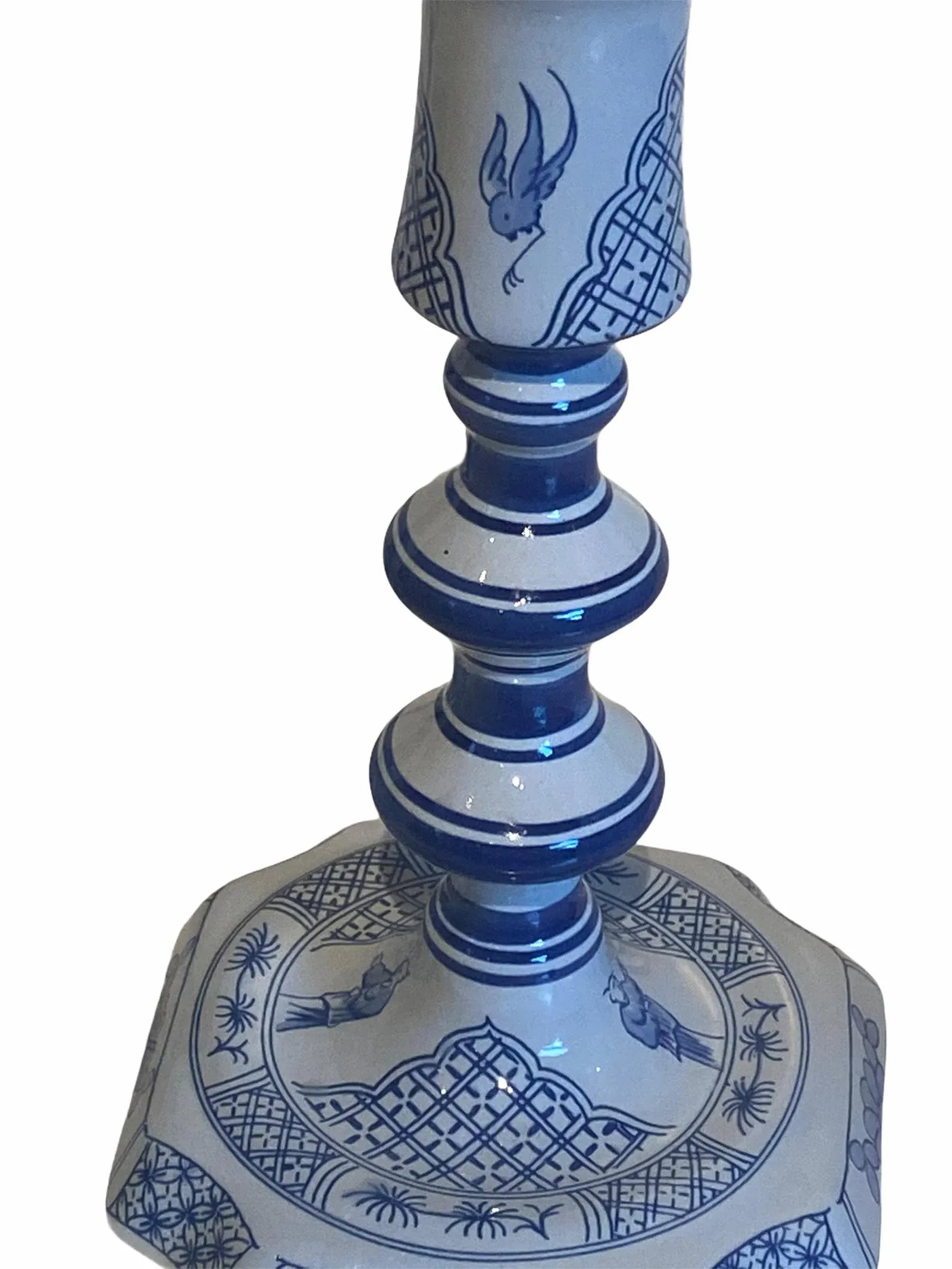 Vintage Royal Goedewoagen Blue and White Hand Painted Candlesticks Made in Holland - Set of 2 - 2