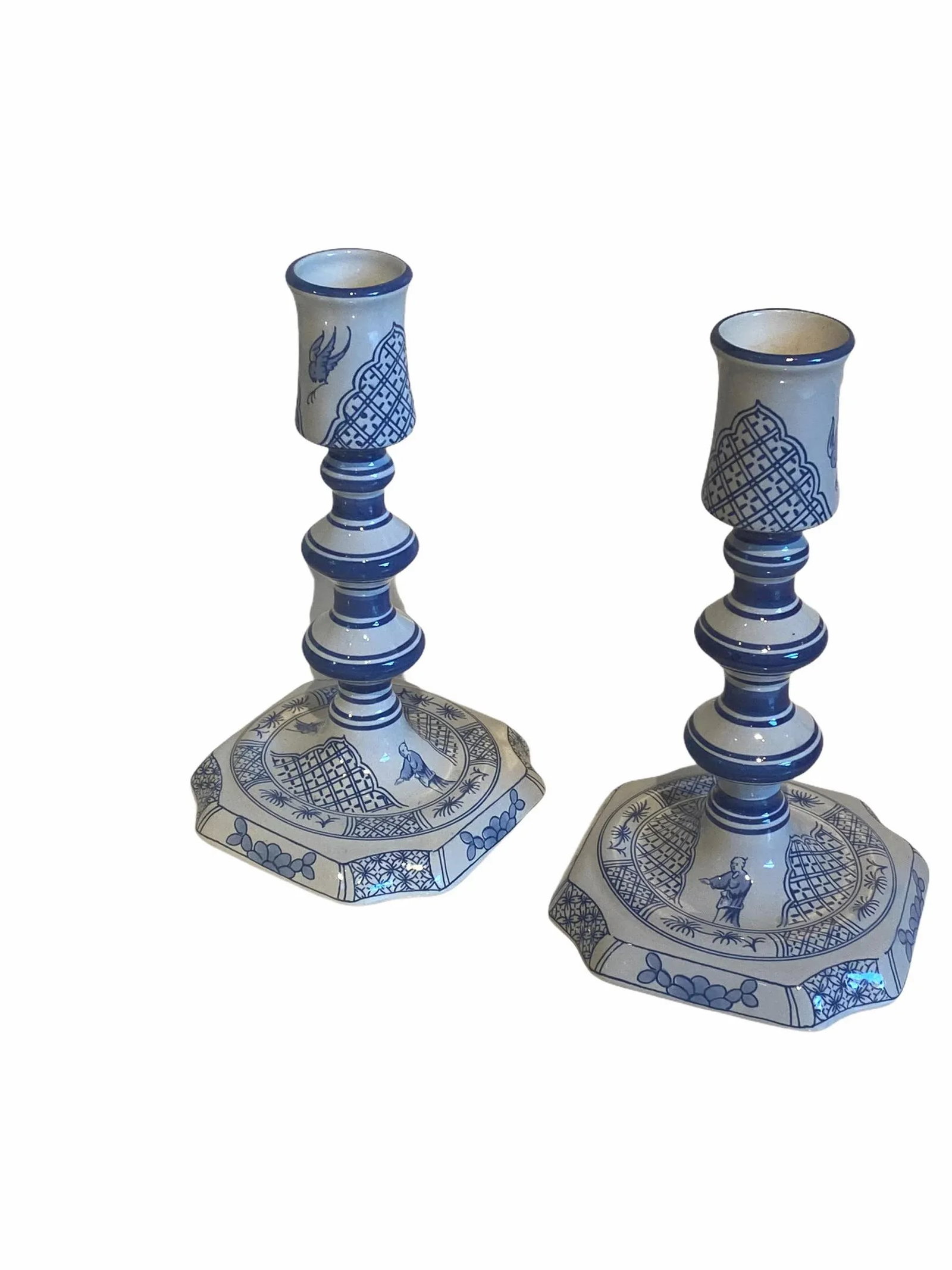 Vintage Royal Goedewoagen Blue and White Hand Painted Candlesticks Made in Holland - Set of 2 - 3