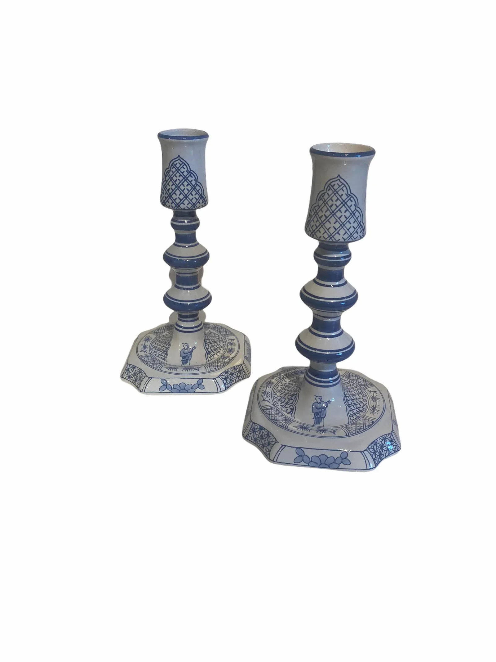 Vintage Royal Goedewoagen Blue and White Hand Painted Candlesticks Made in Holland - Set of 2 - 6