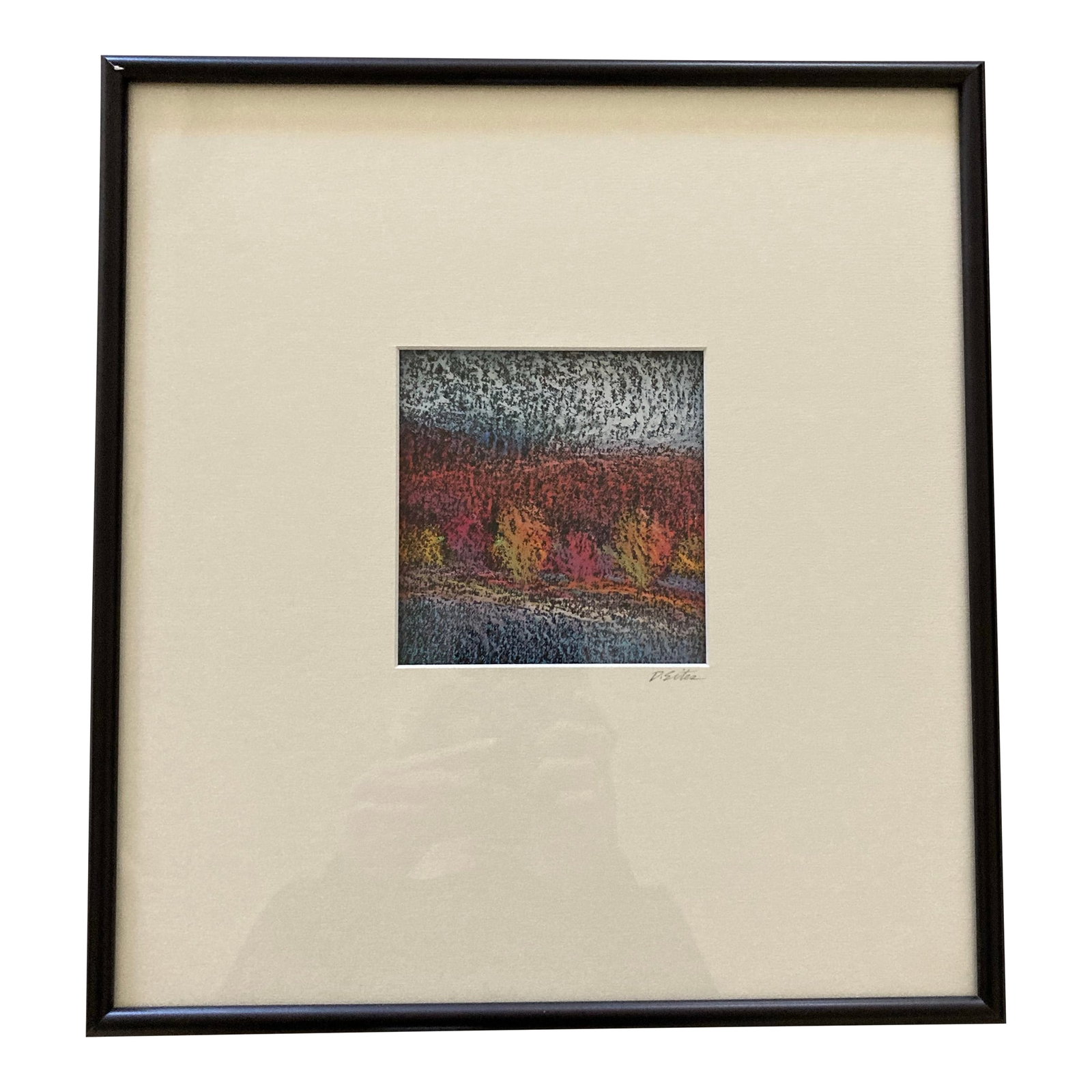 Original Framed Pastels by Artist David Sites. One of a Series of 4, Entitled "Midday Crossing".: Original pastel by David Sites entitled "Midday Crossing". One of a series of 4 landscapes (see other listings for the other 3). Mat is off white, framed with a matte black metal frame. Colors are
