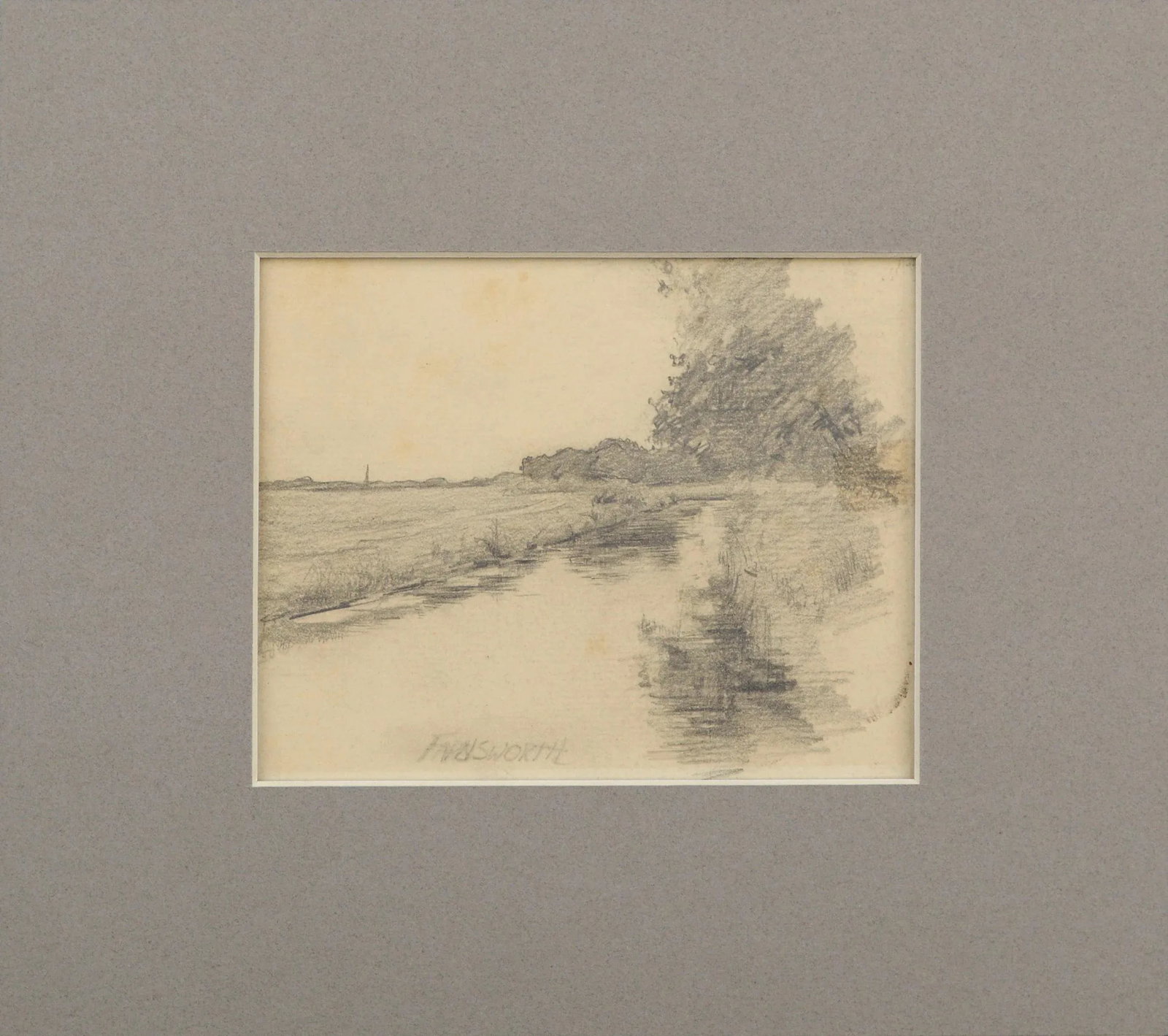 Reflections in a Pond Pencil Drawing by Alfred Villiers Farnsworth C.1880 - 2