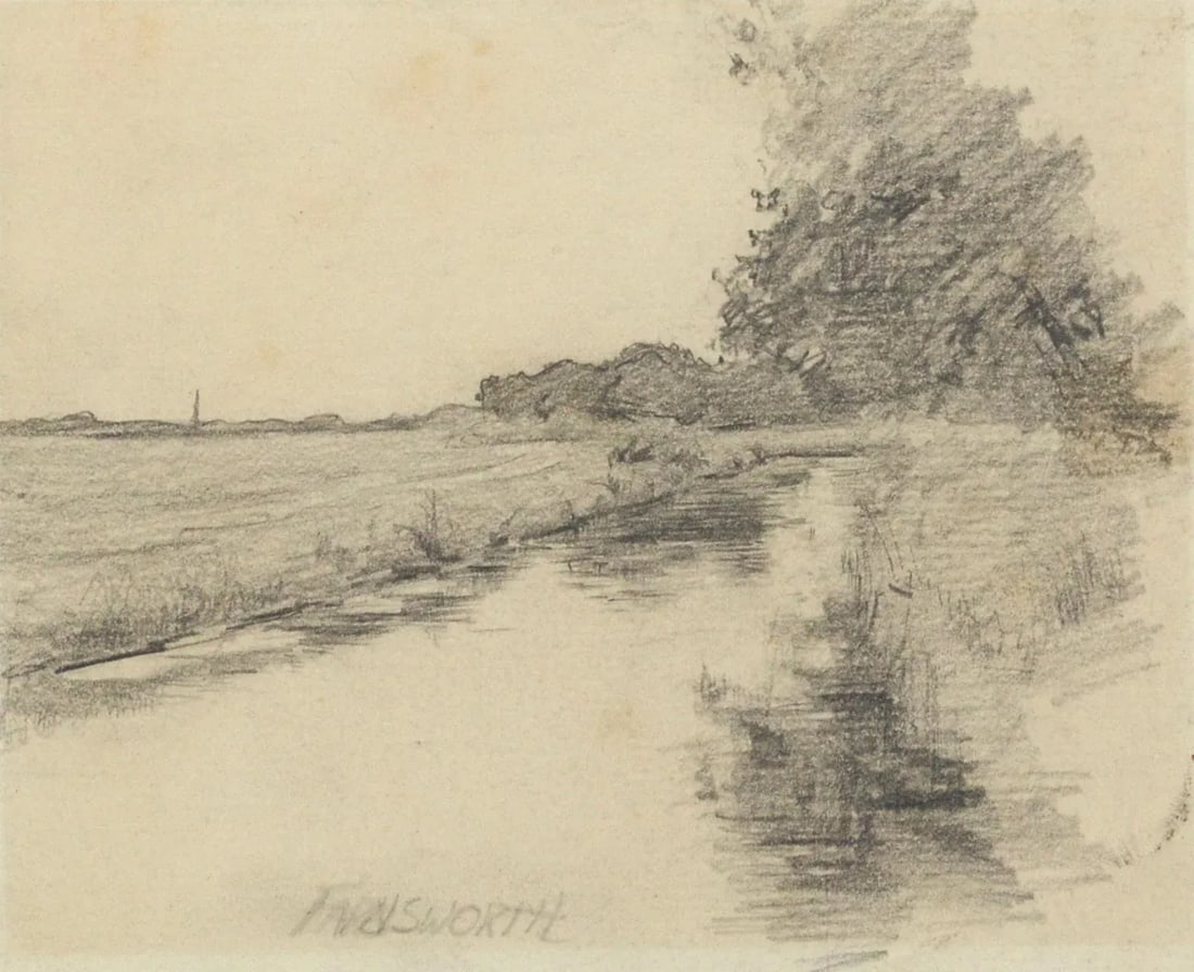 Reflections in a Pond Pencil Drawing by Alfred Villiers Farnsworth C.1880 - 3