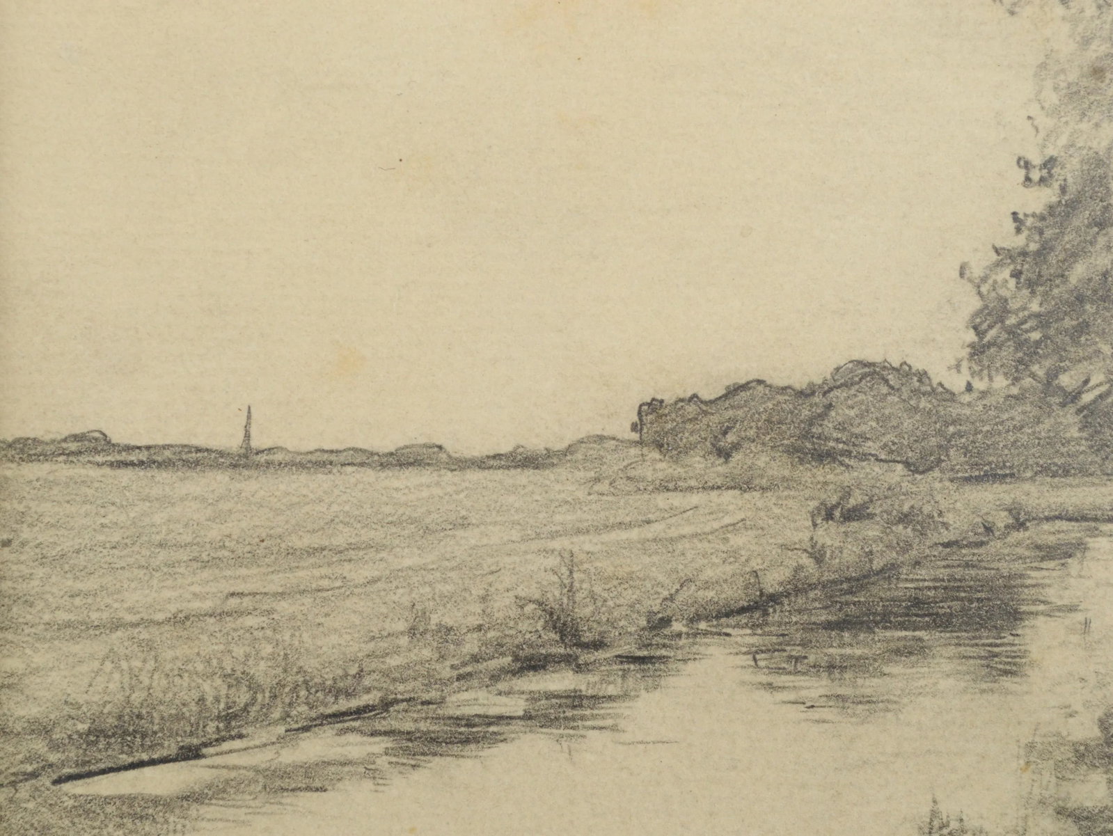 Reflections in a Pond Pencil Drawing by Alfred Villiers Farnsworth C.1880 - 6