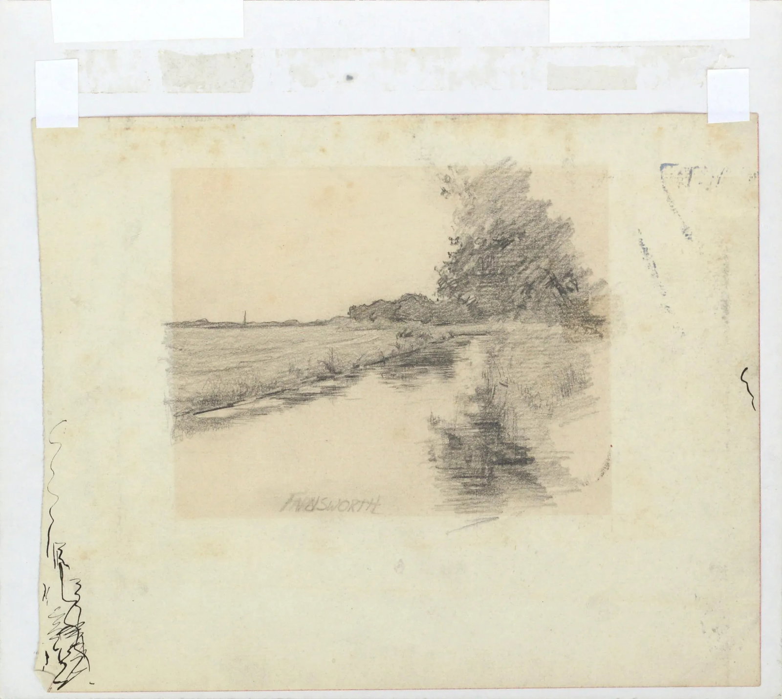 Reflections in a Pond Pencil Drawing by Alfred Villiers Farnsworth C.1880 - 7