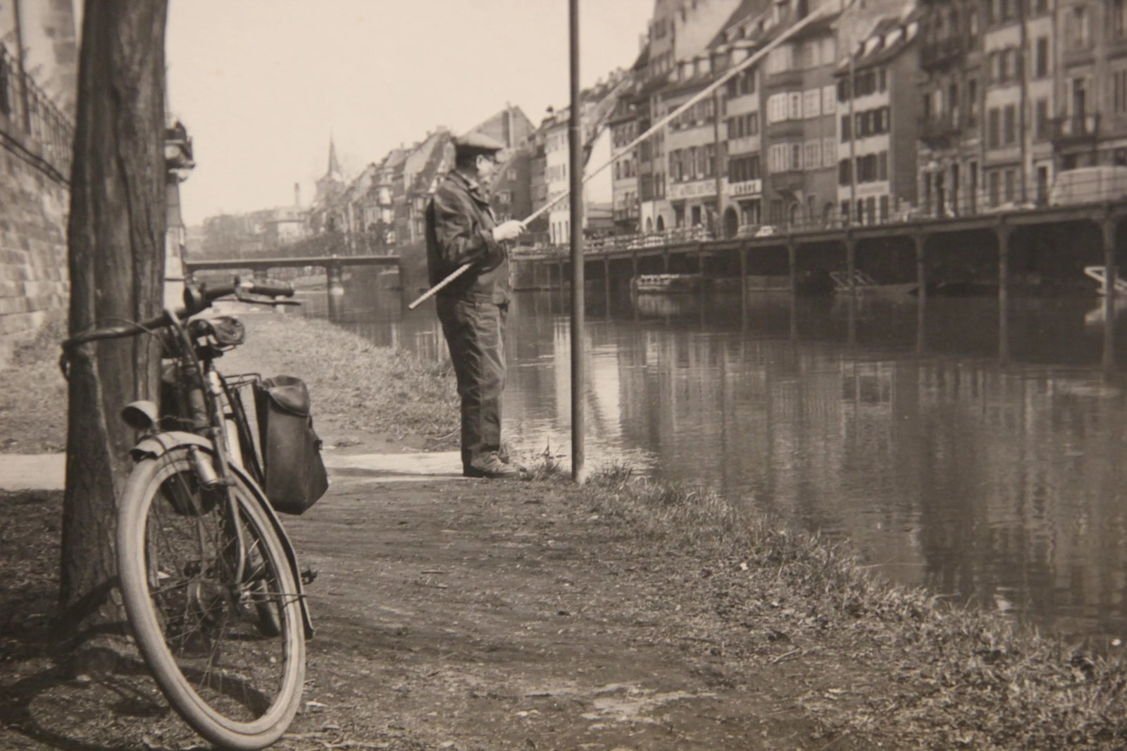 European Canal Fisherman Early Black and White Photograph - 3