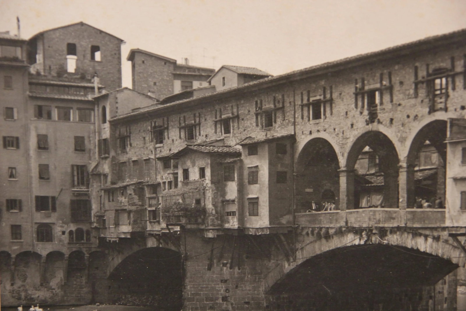 Ponte Vecchio Bridge in Florence, Italy Black and White Photograph - 2