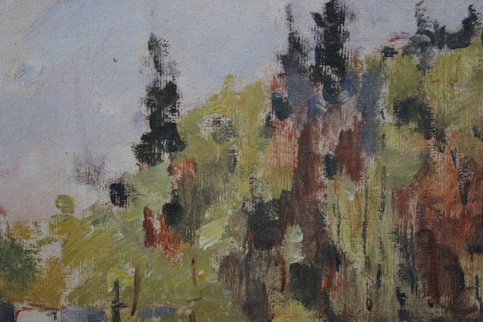 Impressionist Summer River Landscape with Boats Mid Century Oil Painting - 2