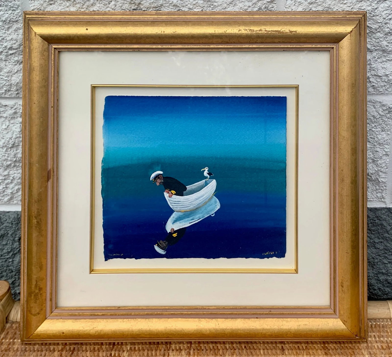 Helen Norton 1997 "The Mirror" Gouache Watercolor in Gold Frame - 12