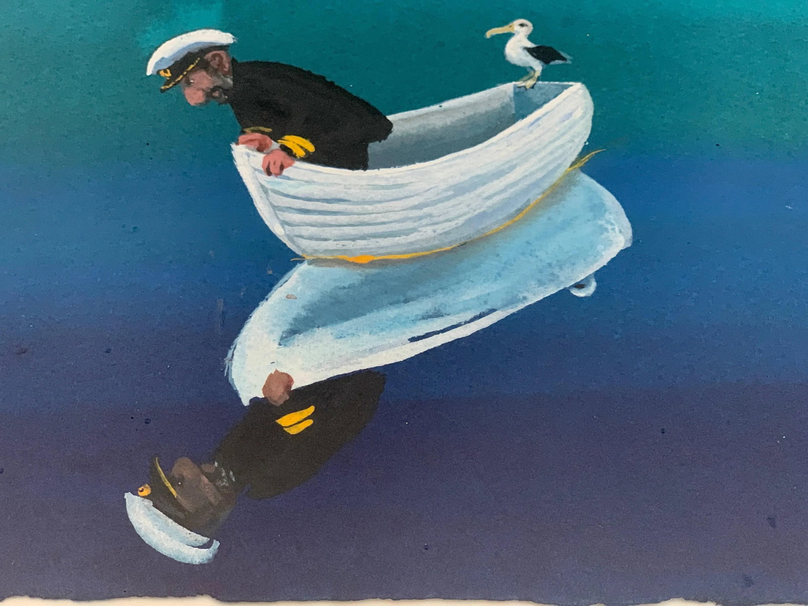 Helen Norton 1997 "The Mirror" Gouache Watercolor in Gold Frame - 2