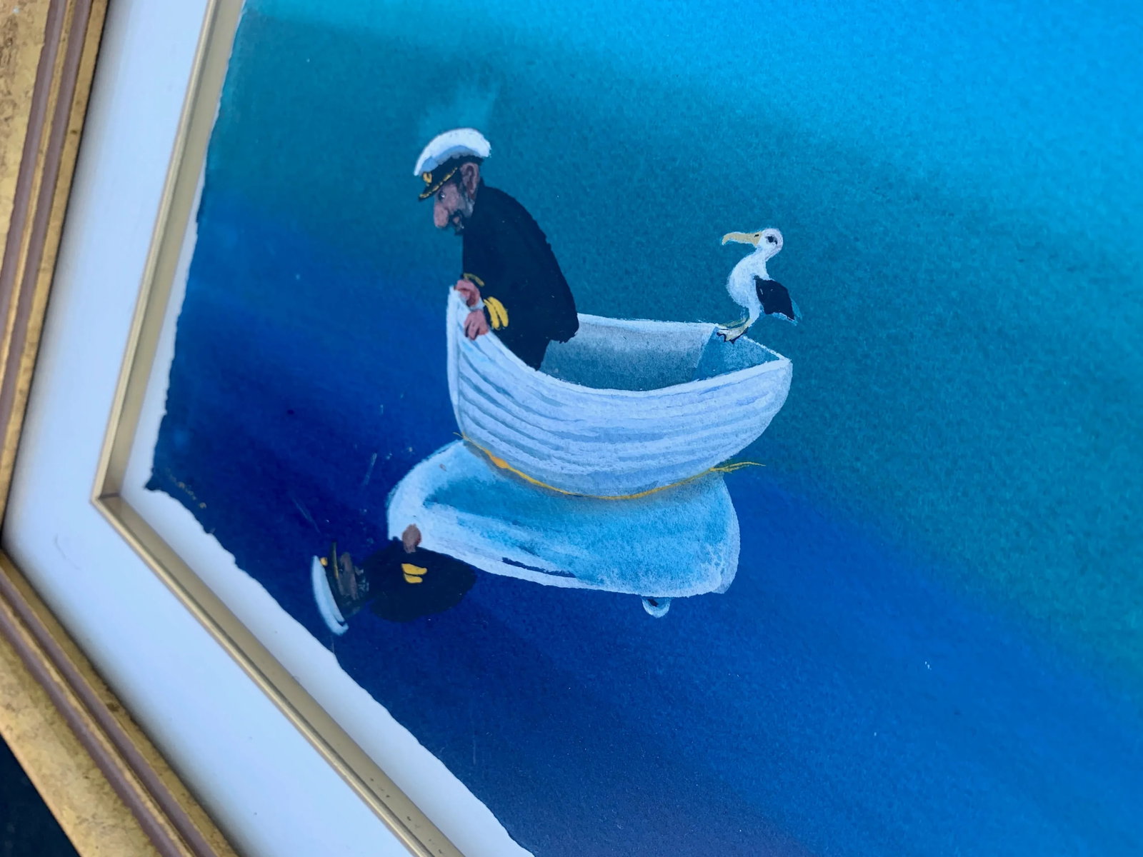 Helen Norton 1997 "The Mirror" Gouache Watercolor in Gold Frame - 3