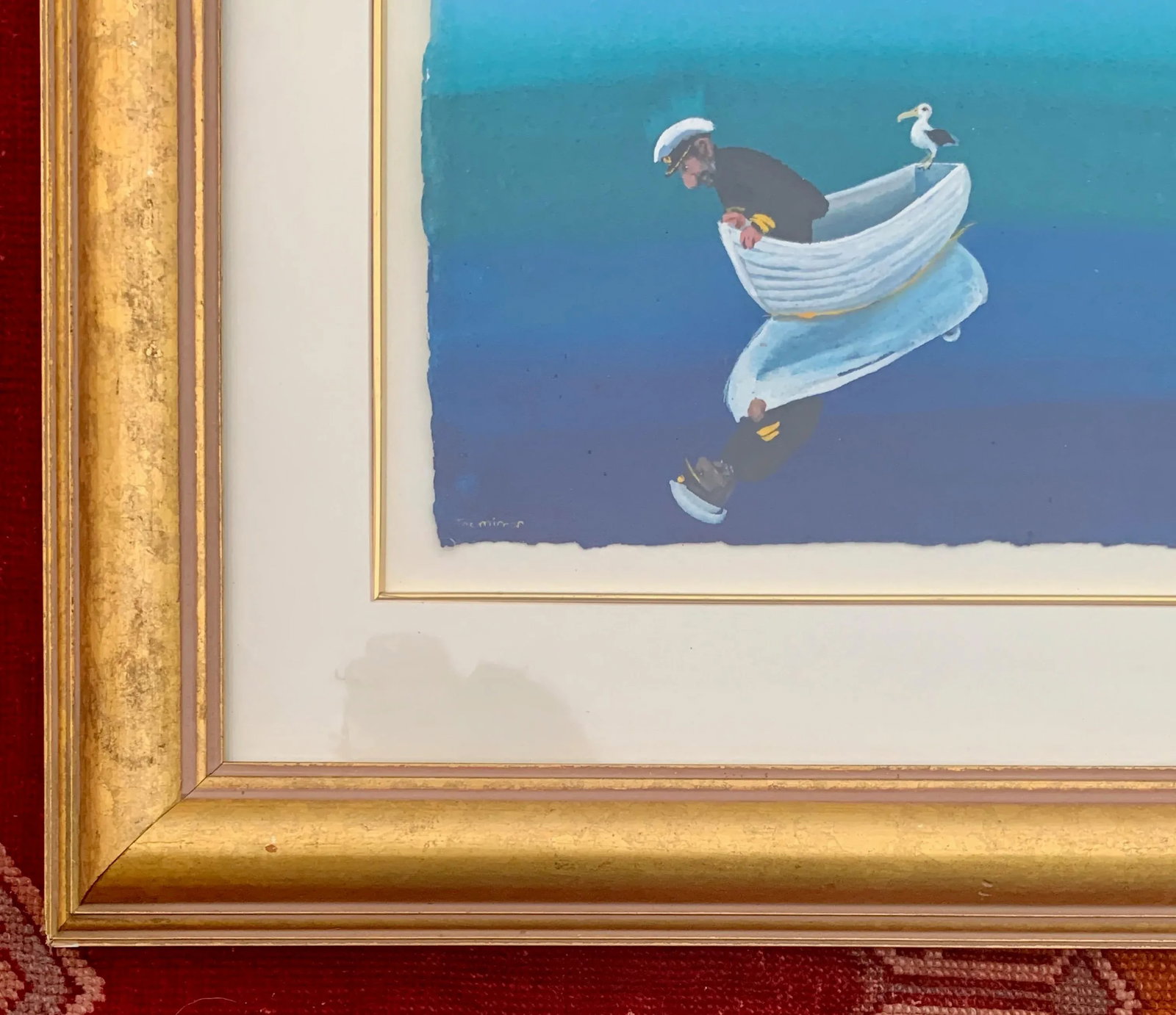 Helen Norton 1997 "The Mirror" Gouache Watercolor in Gold Frame - 5