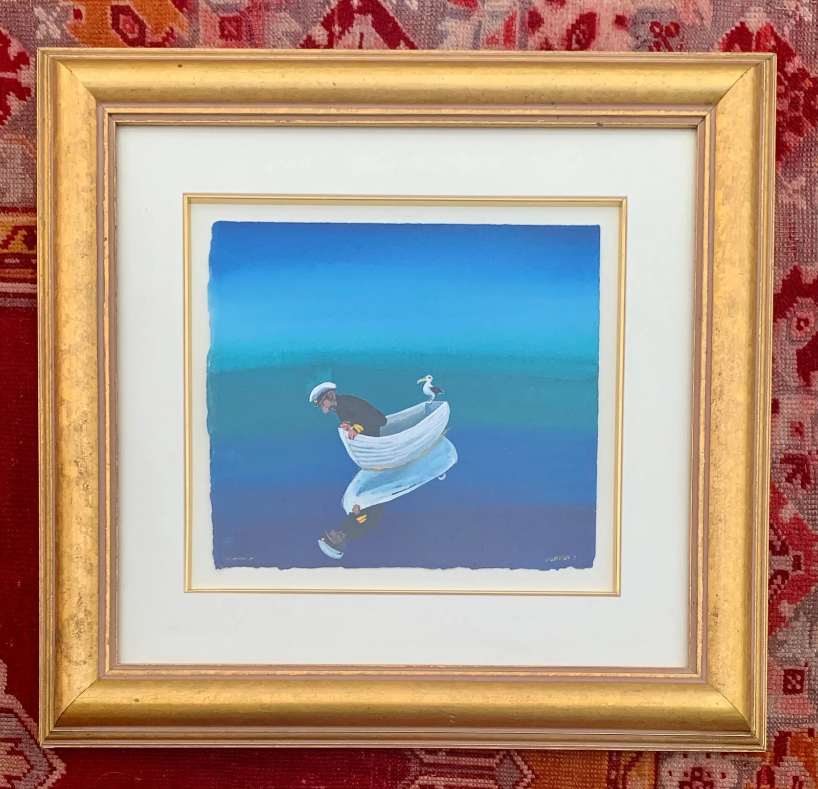 Helen Norton 1997 "The Mirror" Gouache Watercolor in Gold Frame - 7