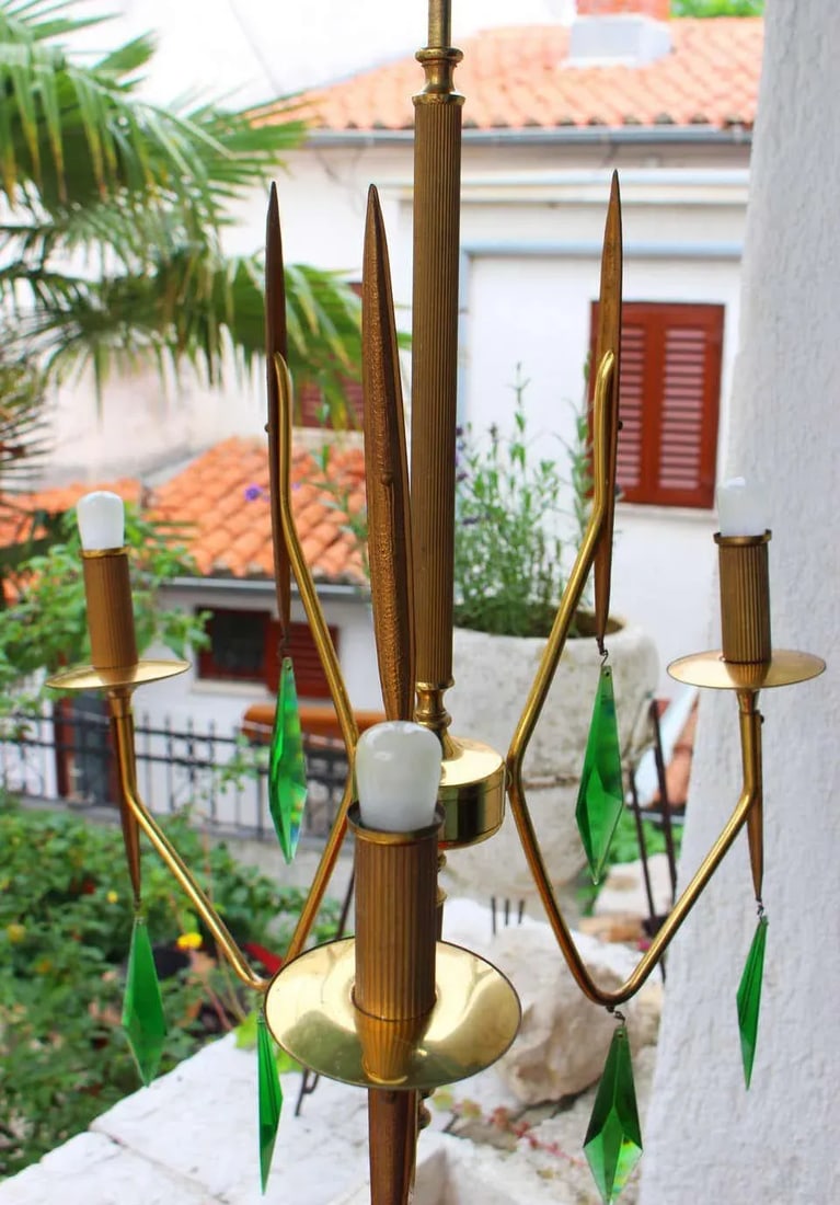 Brass Chandelier with a Murano Handcut Emerald Glass - 3