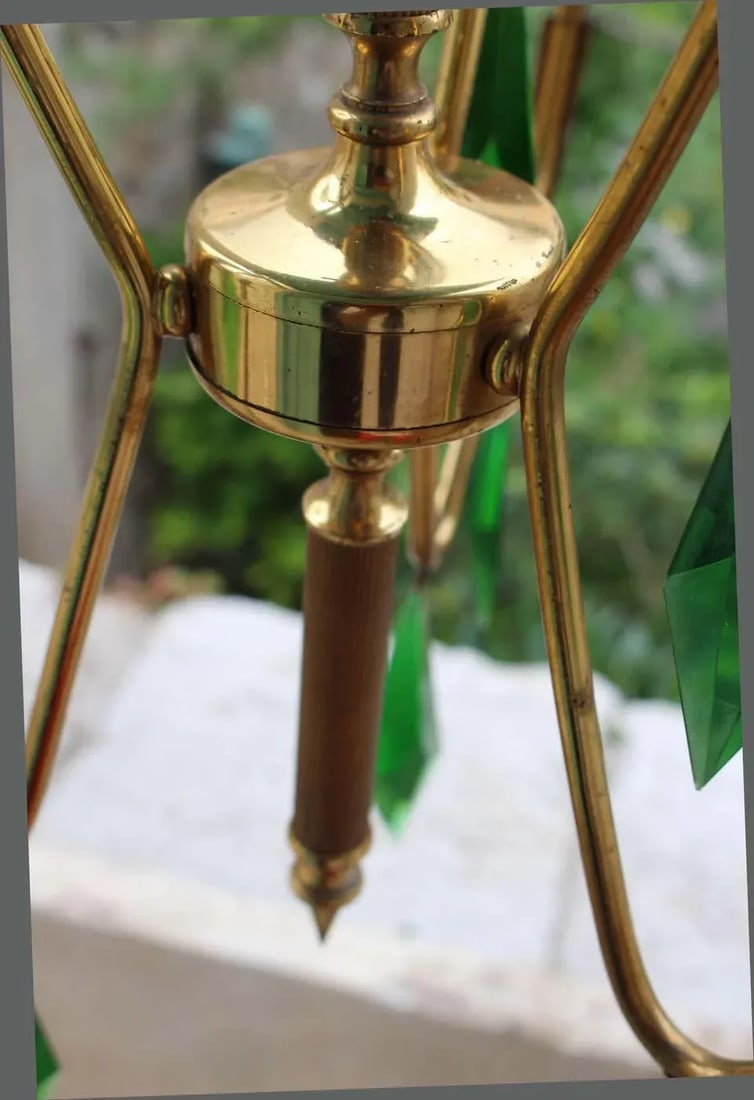 Brass Chandelier with a Murano Handcut Emerald Glass - 6