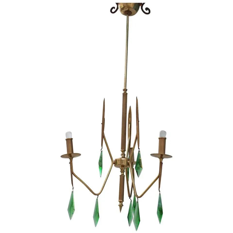 Brass Chandelier with a Murano Handcut Emerald Glass - 8