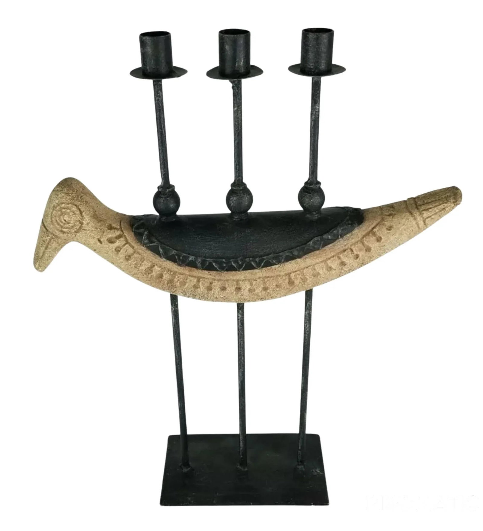 1960s X-Large Danish Modern Wrought Iron & Stone Resin Bird Mantle Candelabra - 3