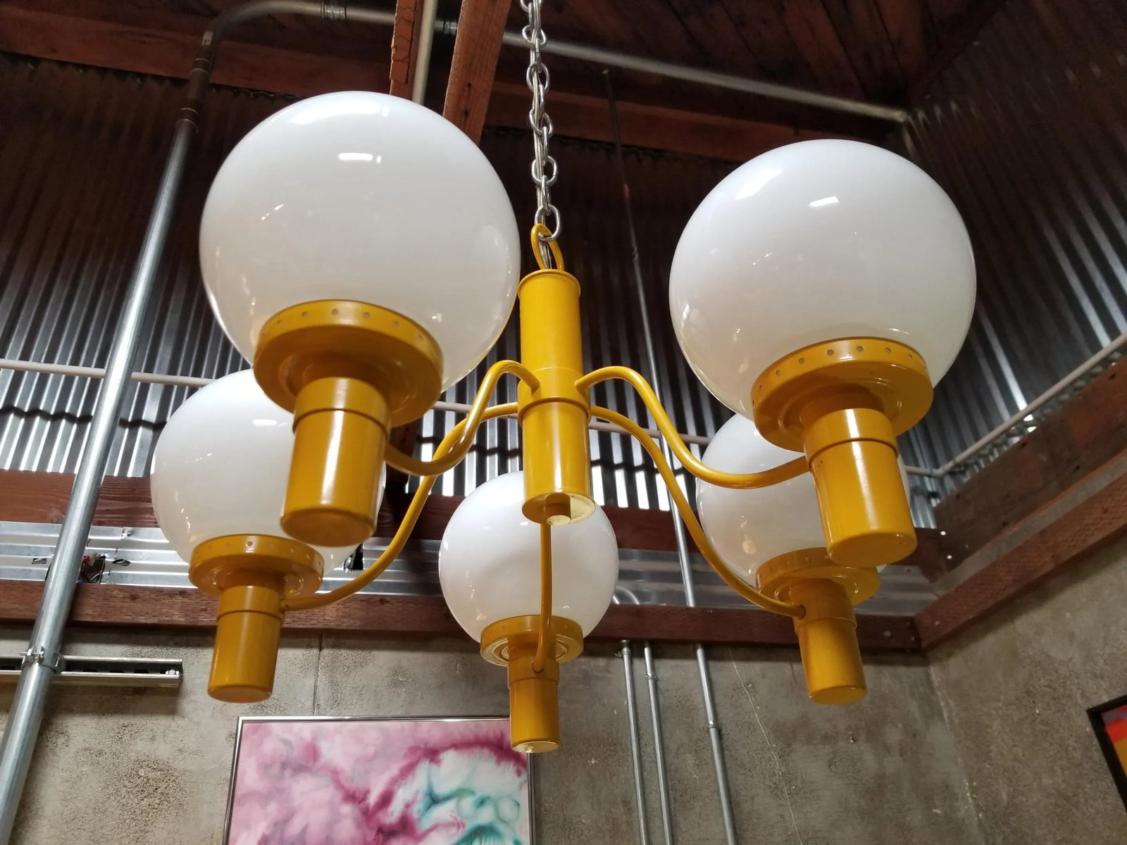 Lightolier Yellow Chandelier Mid-Century Modern - 13