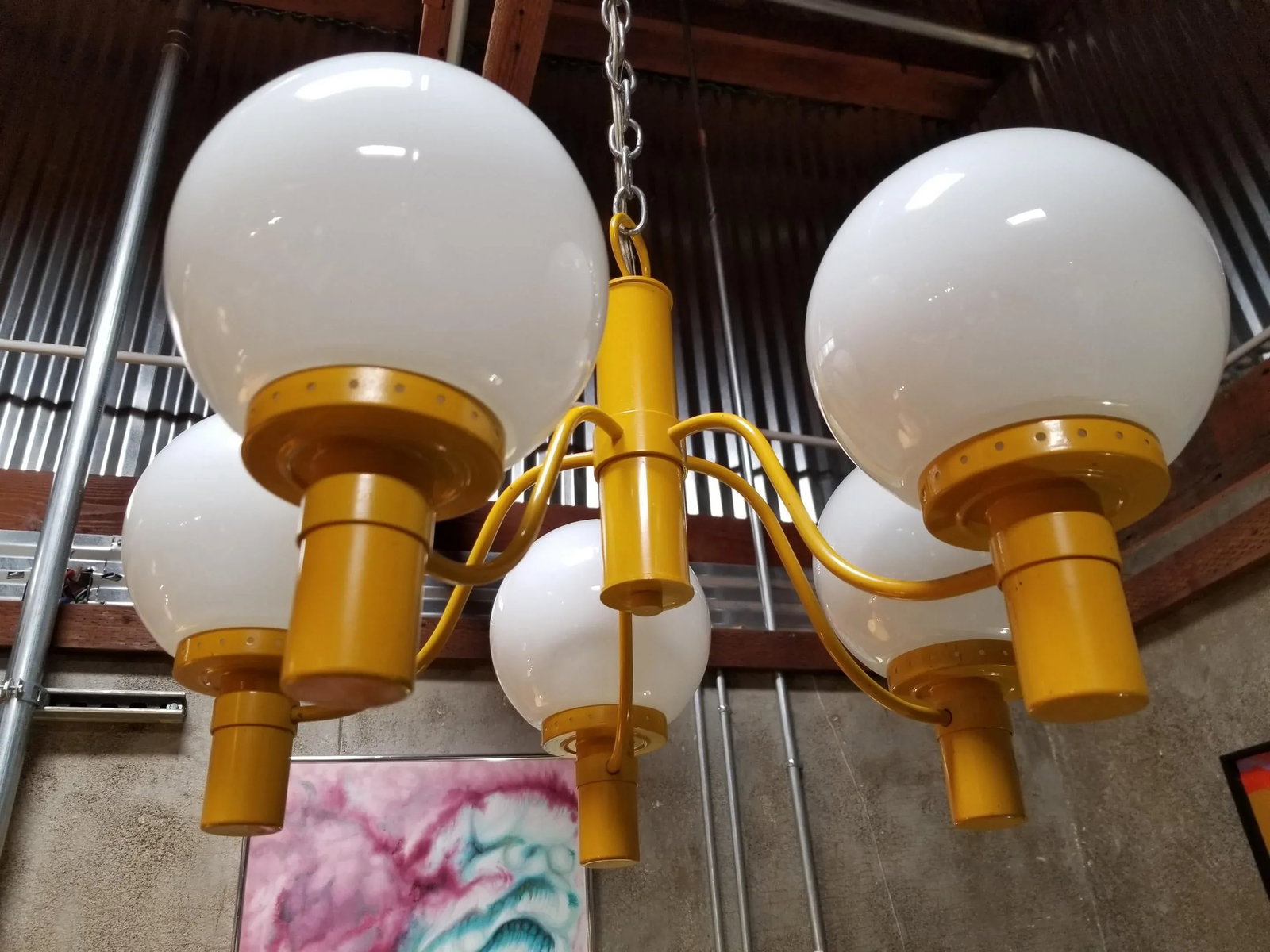 Lightolier Yellow Chandelier Mid-Century Modern - 2