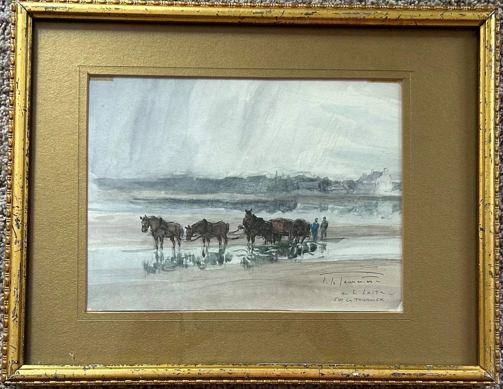 Antique Original Seascape Painting With Horses by French Artist J M Tournier - 2