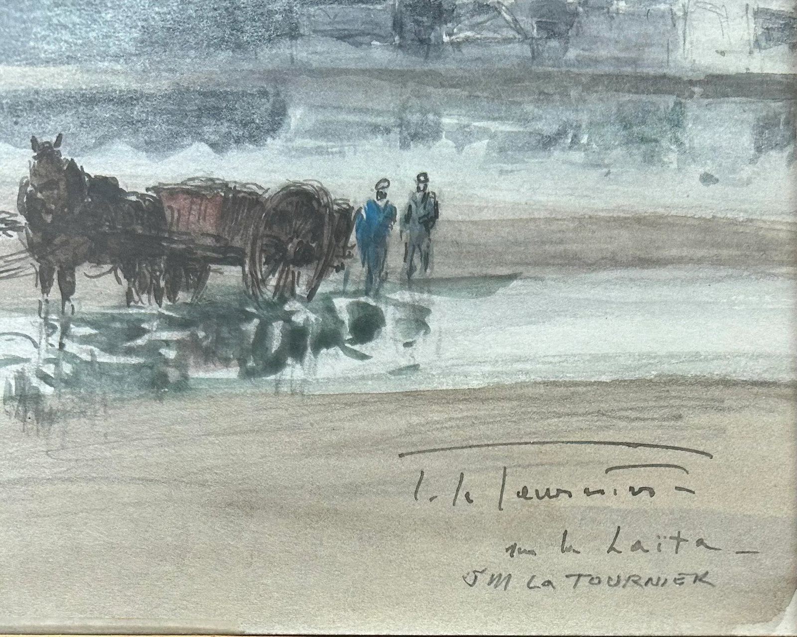 Antique Original Seascape Painting With Horses by French Artist J M Tournier - 3