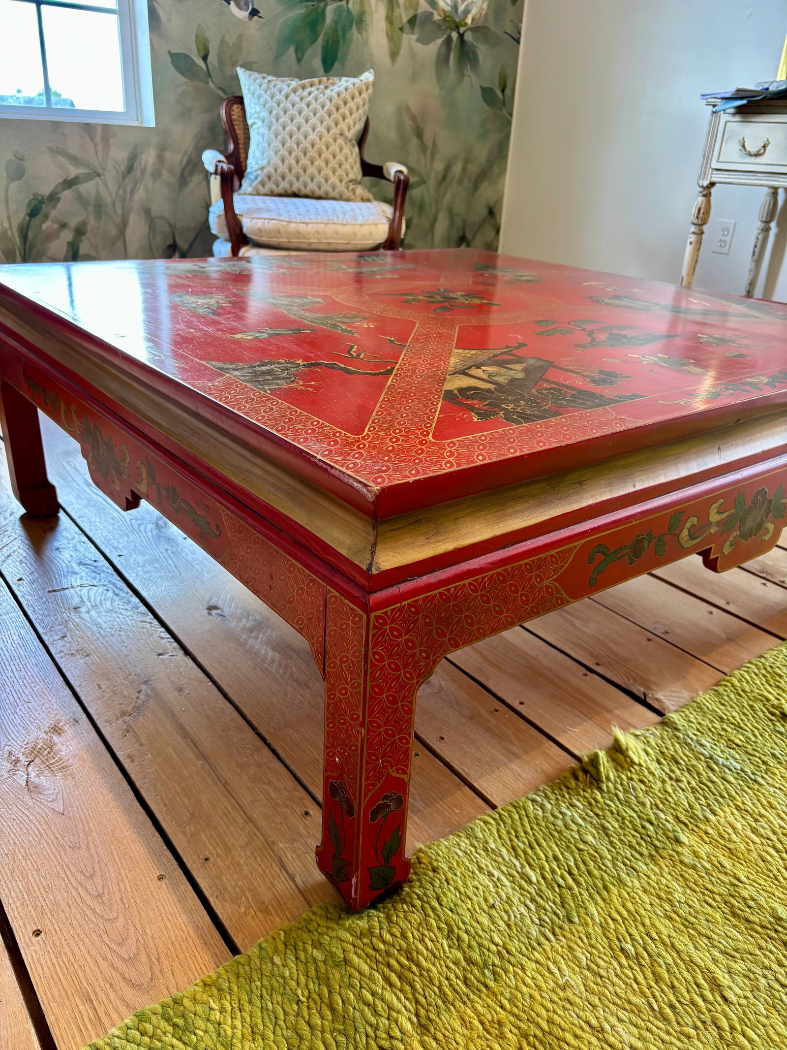 Vintage Chinoiserie Red Coffee Table - 2