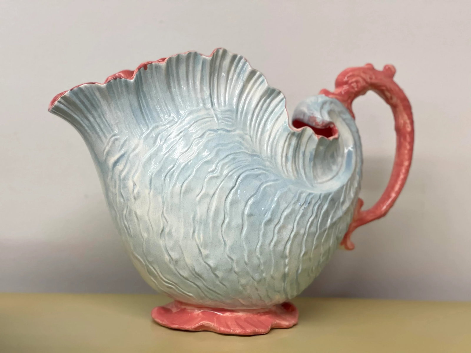 Vintage Victorian Ironstone Seashell Wash Basin & Pitcher - 2 Pieces - 10