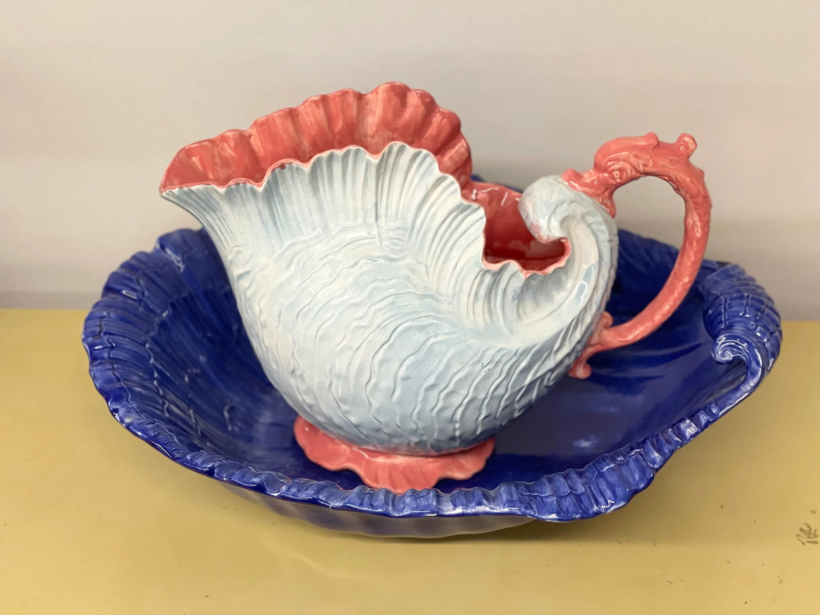 Vintage Victorian Ironstone Seashell Wash Basin & Pitcher - 2 Pieces - 2