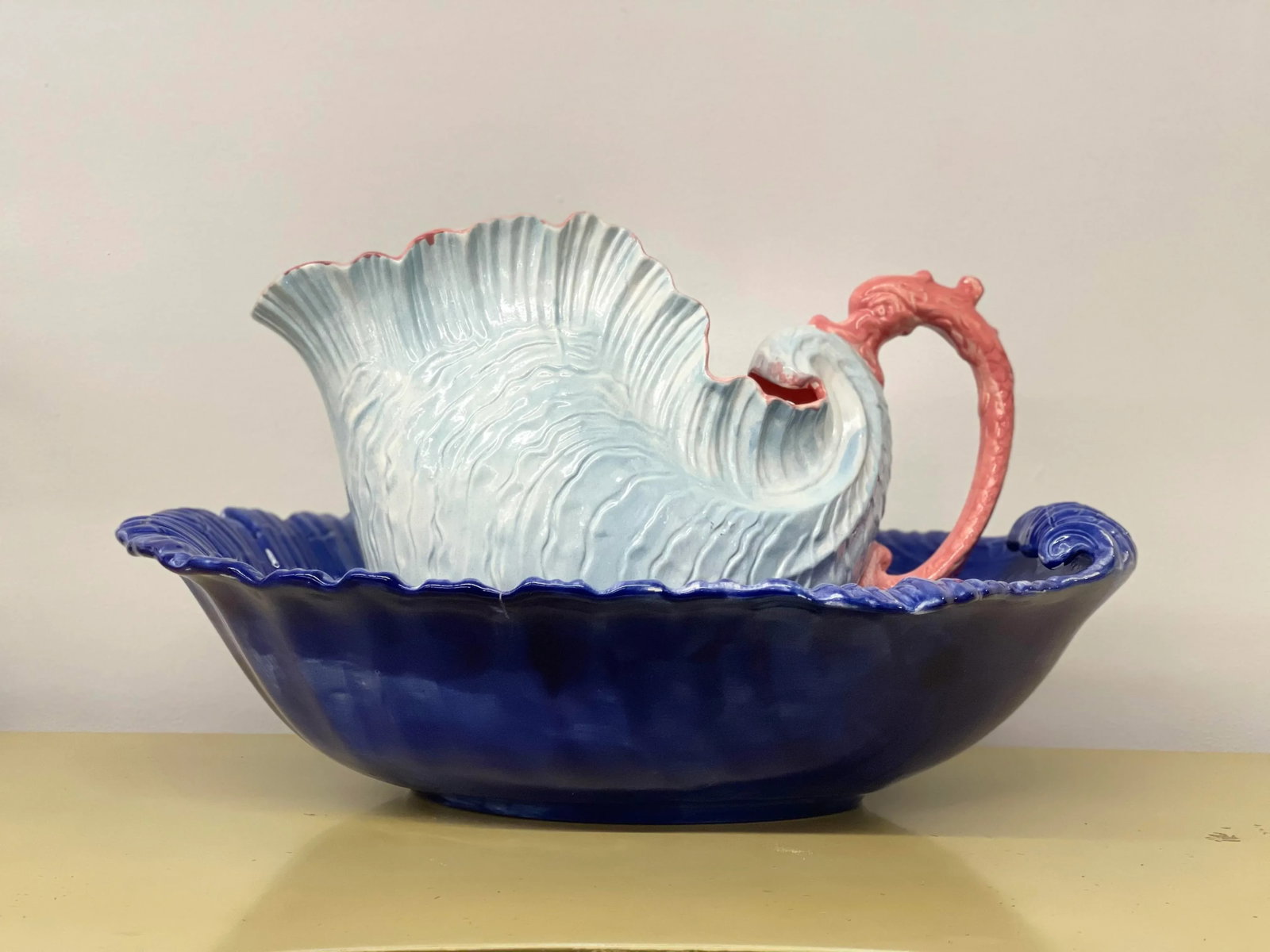 Vintage Victorian Ironstone Seashell Wash Basin & Pitcher - 2 Pieces - 3