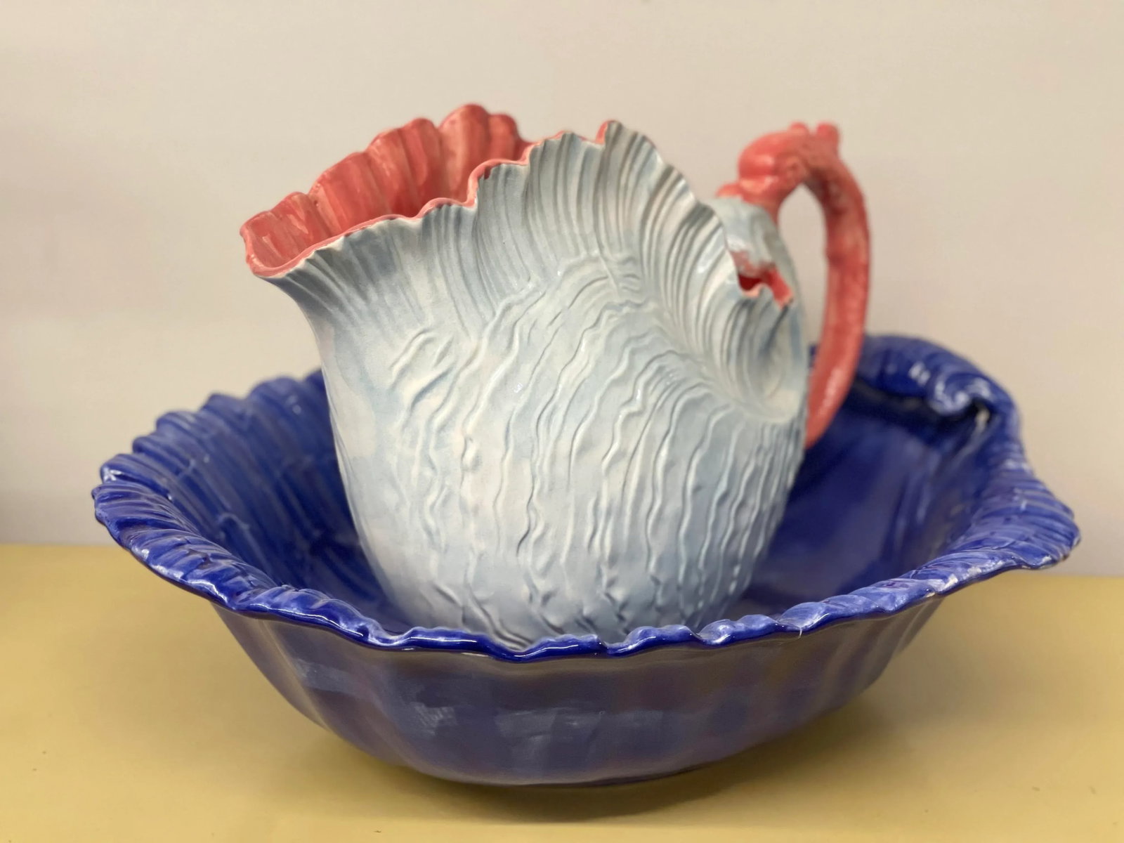 Vintage Victorian Ironstone Seashell Wash Basin & Pitcher - 2 Pieces - 4