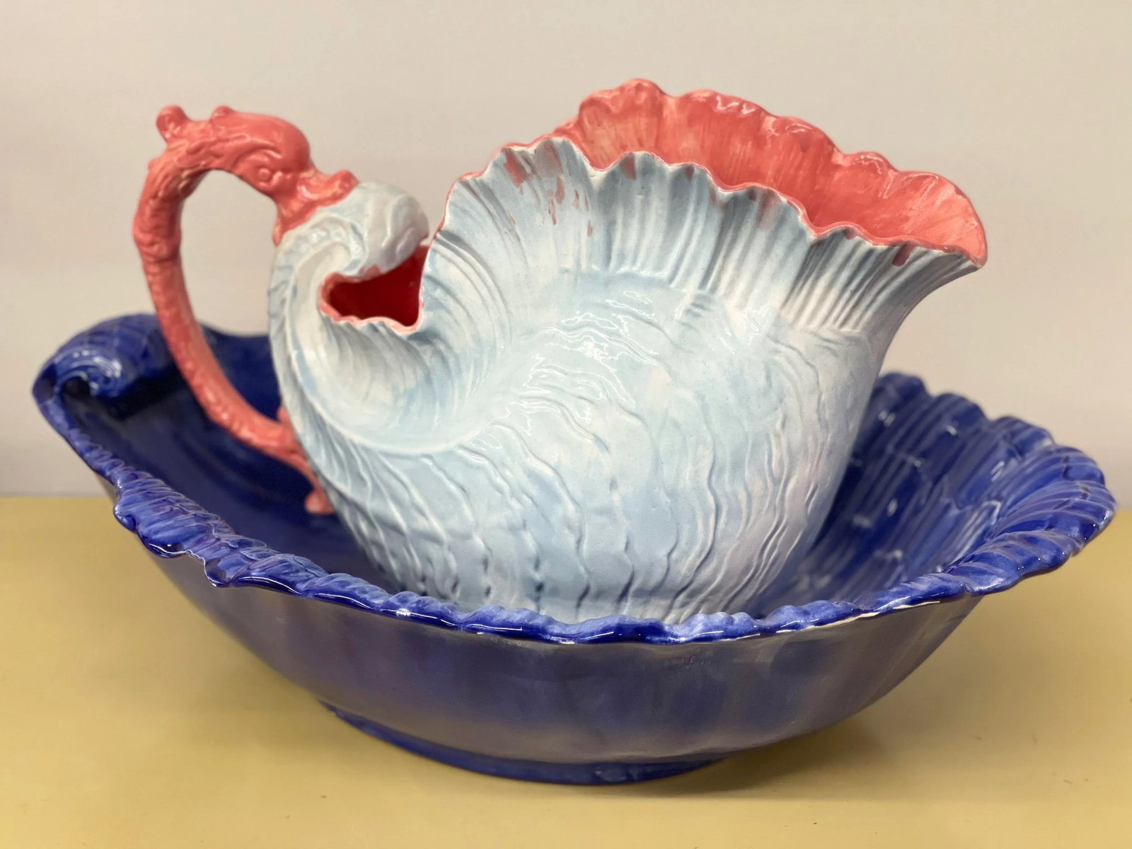 Vintage Victorian Ironstone Seashell Wash Basin & Pitcher - 2 Pieces - 5