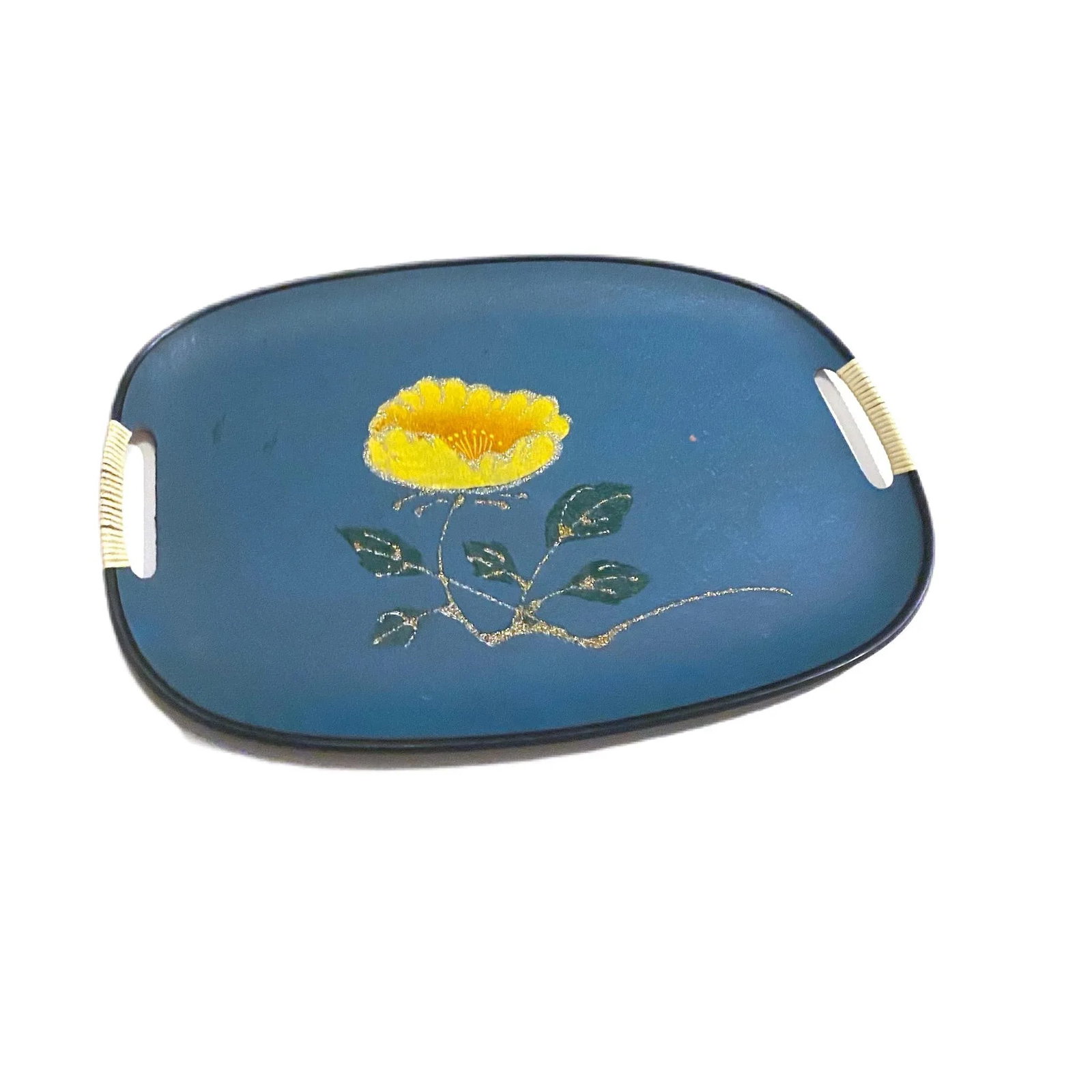 Vintage Mid-Century Turquoise Fiberboard Large Oval Serving Tray - 2