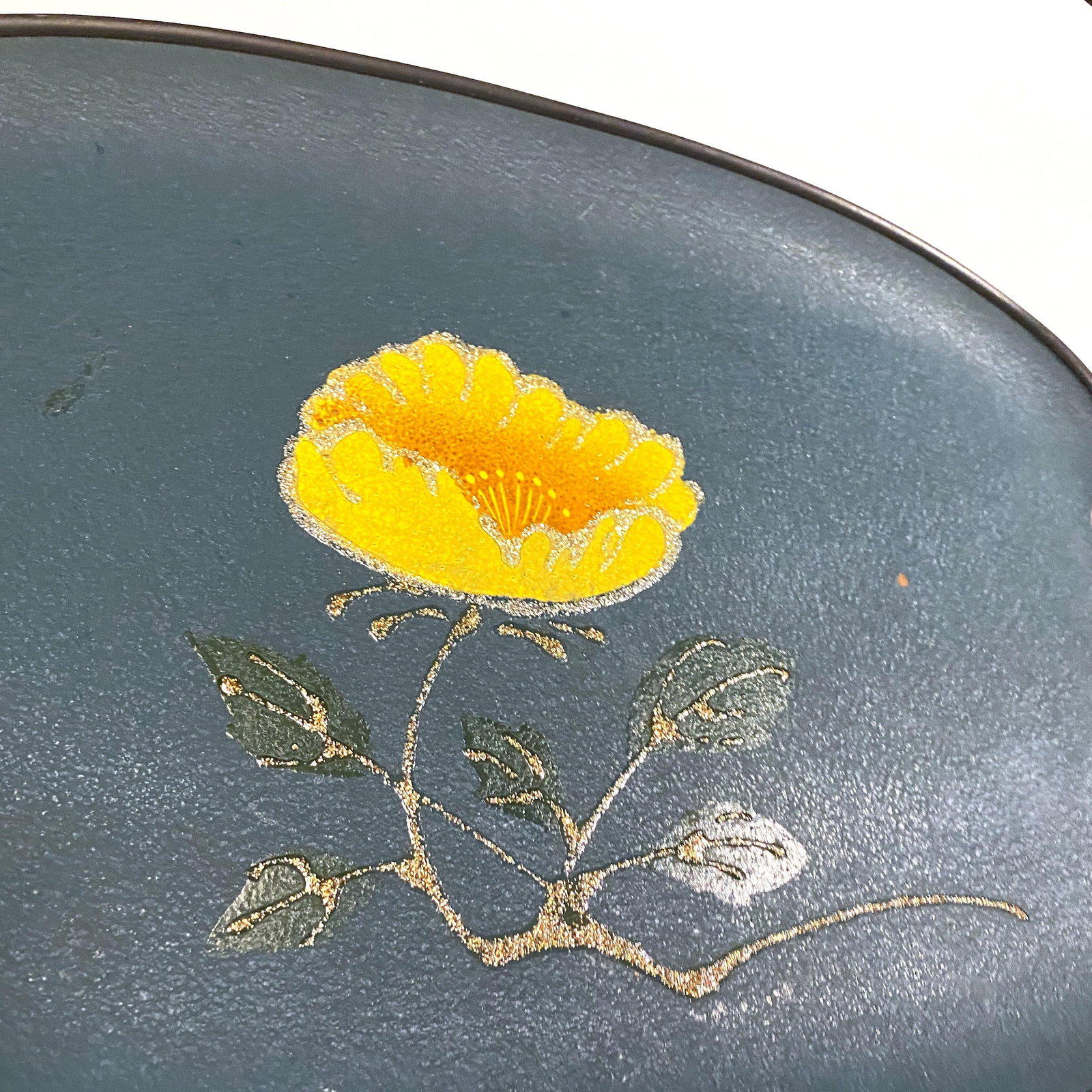 Vintage Mid-Century Turquoise Fiberboard Large Oval Serving Tray - 3
