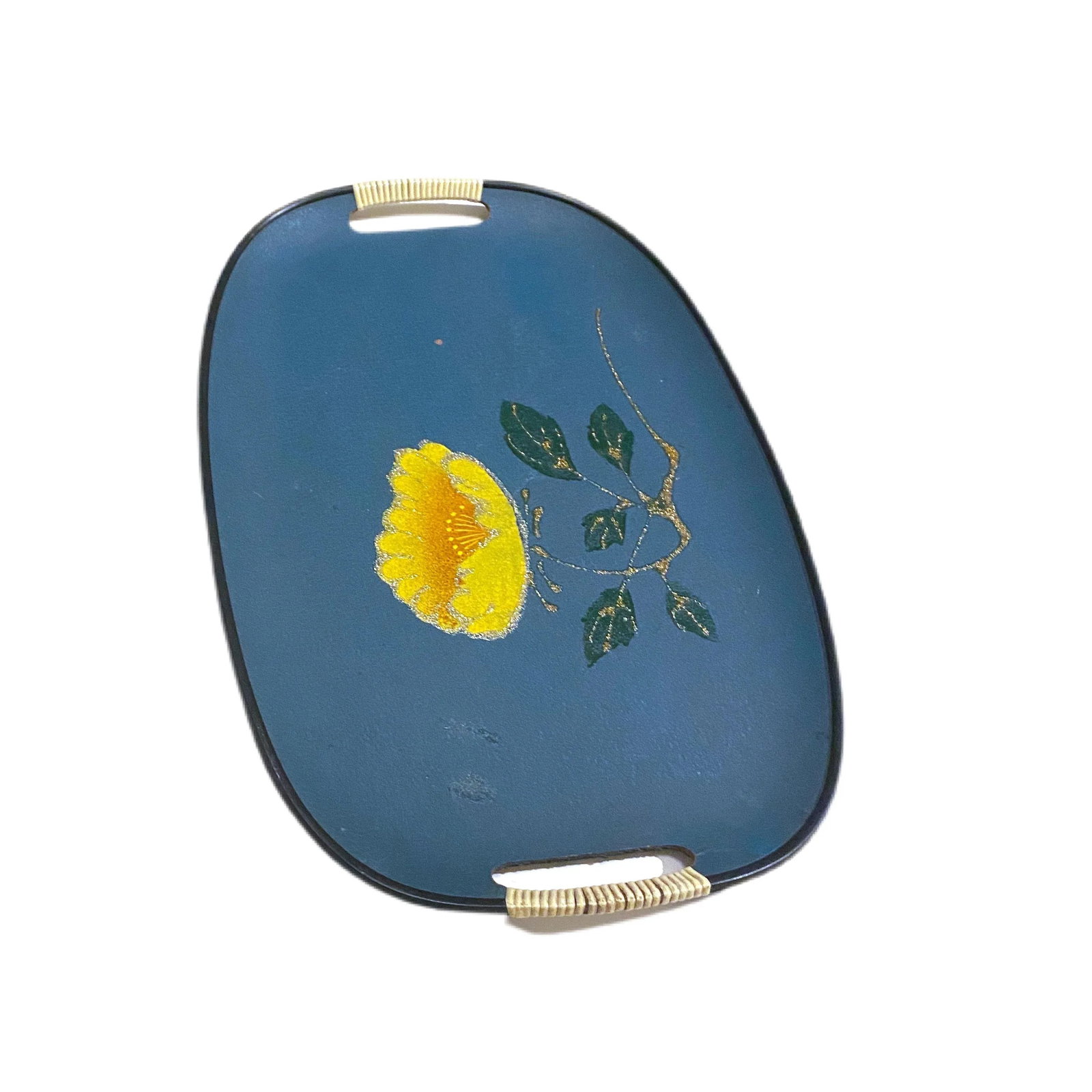 Vintage Mid-Century Turquoise Fiberboard Large Oval Serving Tray - 6