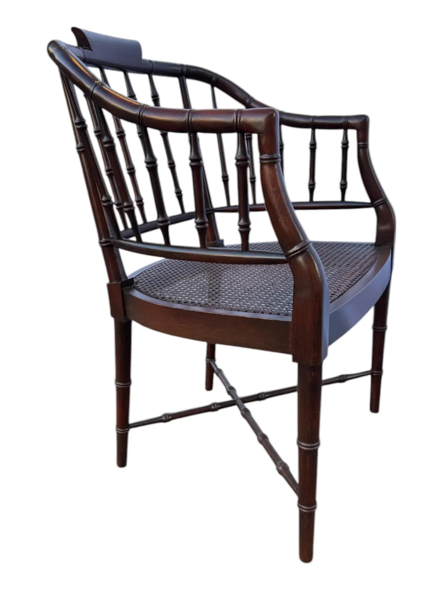 Mid 20th Century Vintage Century Furniture Faux Bamboo Caned Seat Regency Style Tub Chair - 2