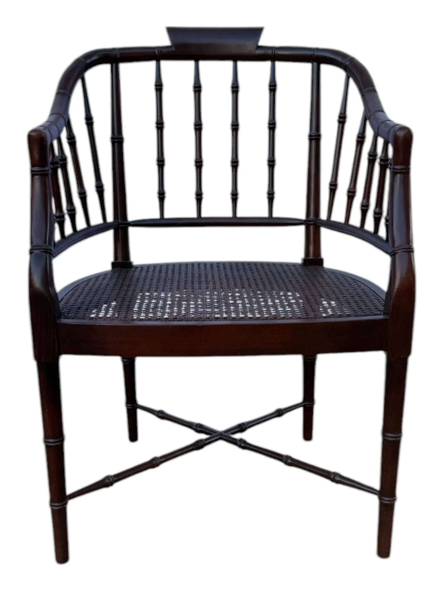 Mid 20th Century Vintage Century Furniture Faux Bamboo Caned Seat Regency Style Tub Chair - 3