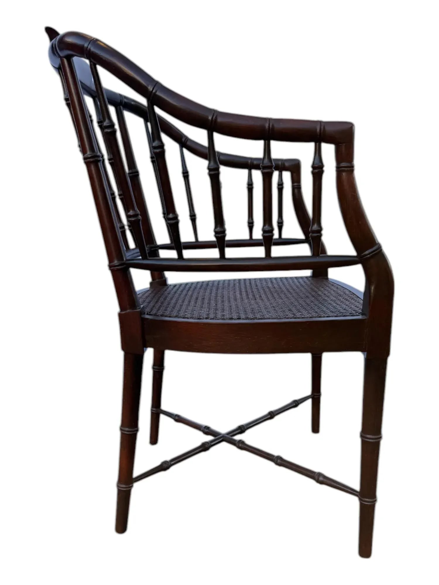 Mid 20th Century Vintage Century Furniture Faux Bamboo Caned Seat Regency Style Tub Chair - 5
