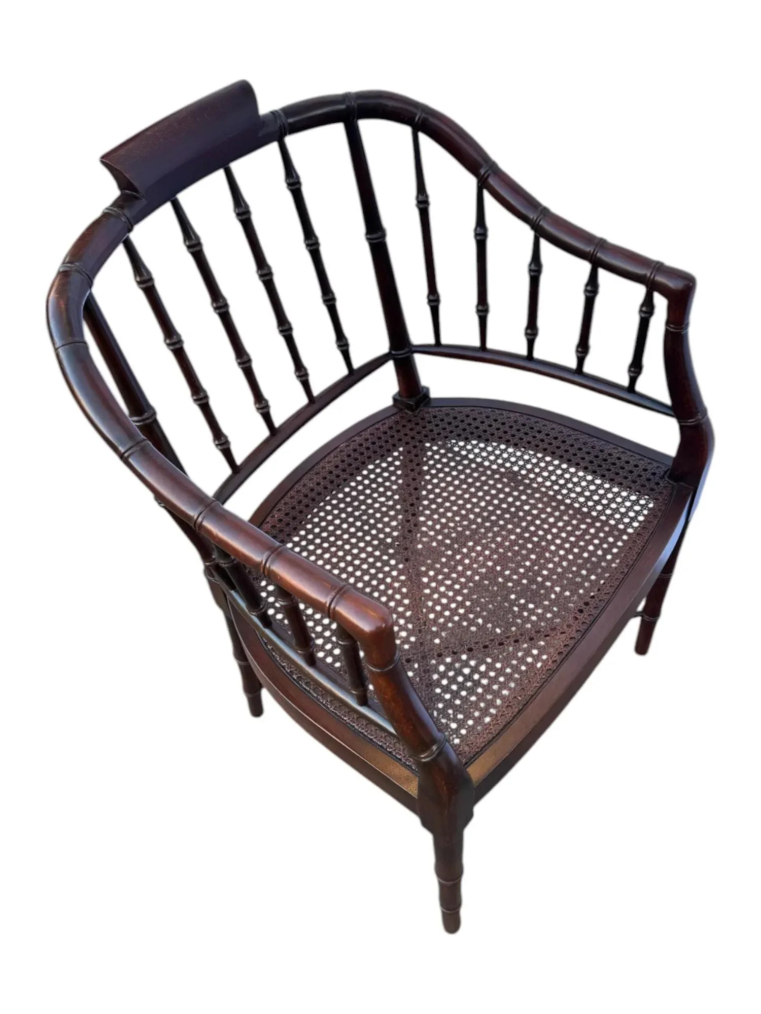 Mid 20th Century Vintage Century Furniture Faux Bamboo Caned Seat Regency Style Tub Chair - 6