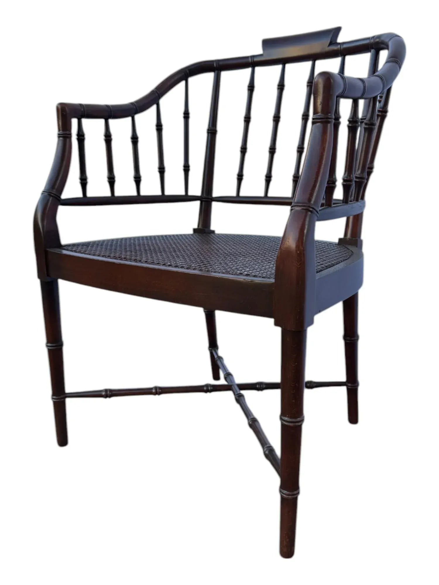 Mid 20th Century Vintage Century Furniture Faux Bamboo Caned Seat Regency Style Tub Chair - 7
