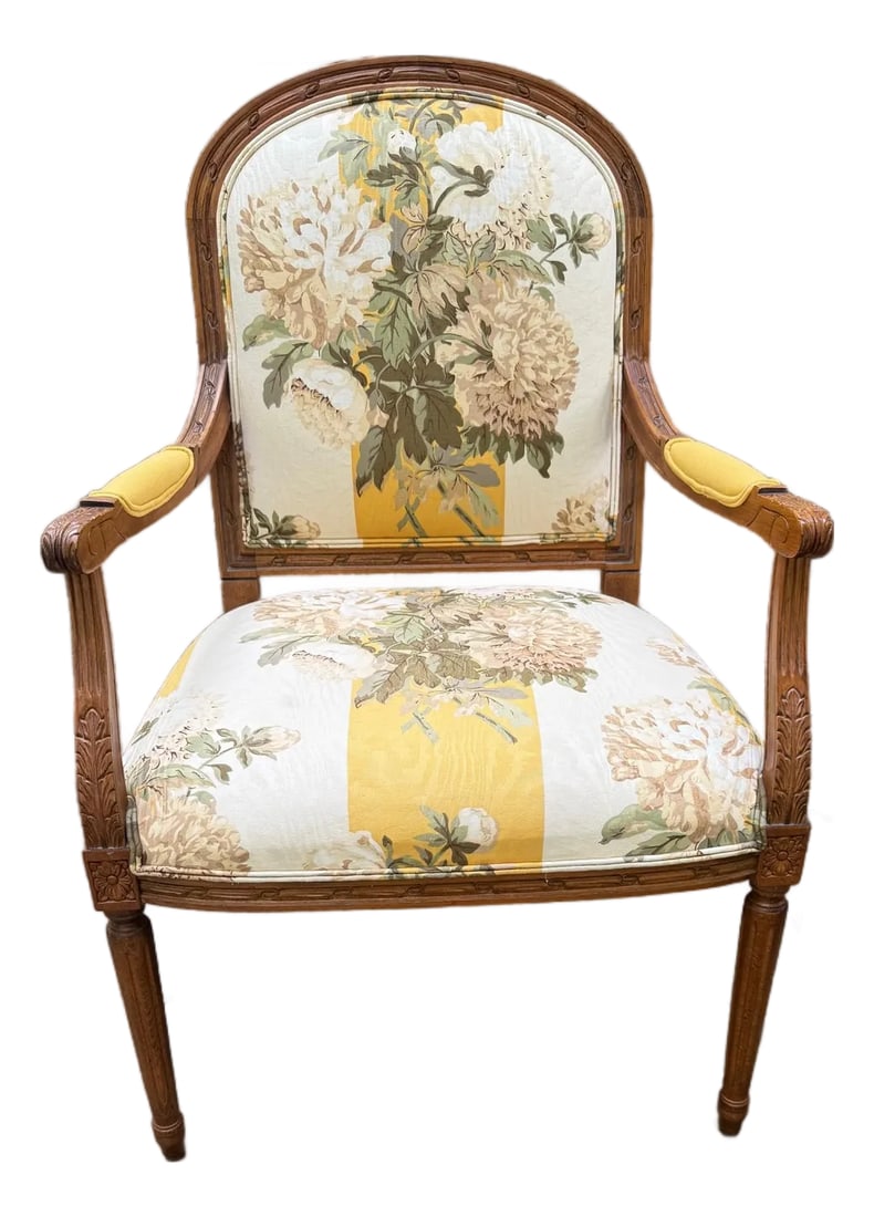 1990s Ethan Allen French Provincial Louis XV Style Armchair With Floral Upholstery (1 of 16)