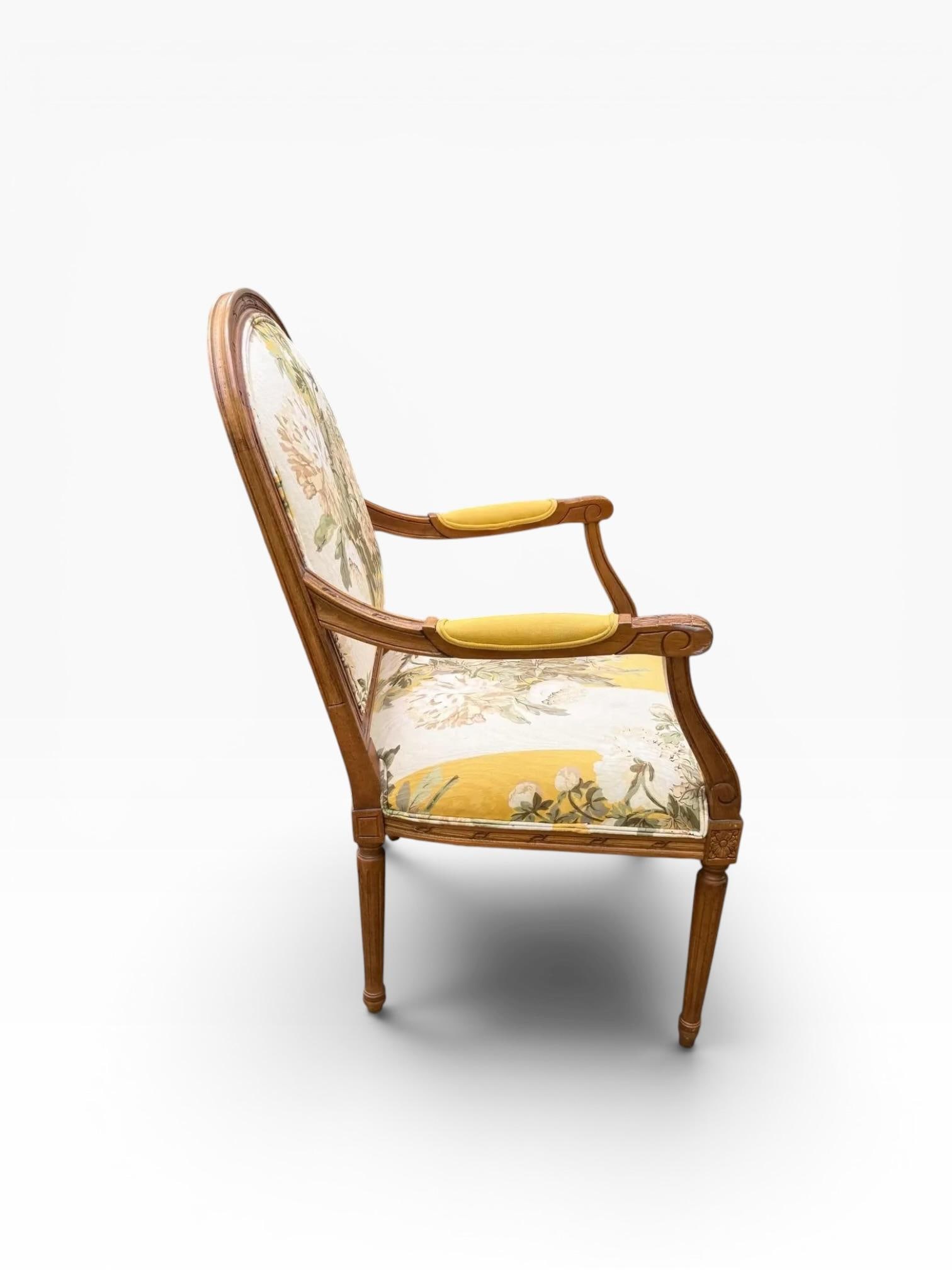 1990s Ethan Allen French Provincial Louis XV Style Armchair With Floral Upholstery - 8