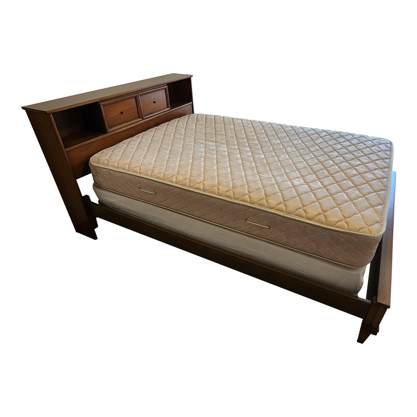 Kent Coffee Mid-Century Modern Bedframe: Kent Coffey Mid-Century Modern Full or Double-size bedframe. Includes storage headboard, footboard, and siderails/frame. The Nomad Collection. Original owner. Headboard 10L x 60W x 39 1/2 H full-lengt