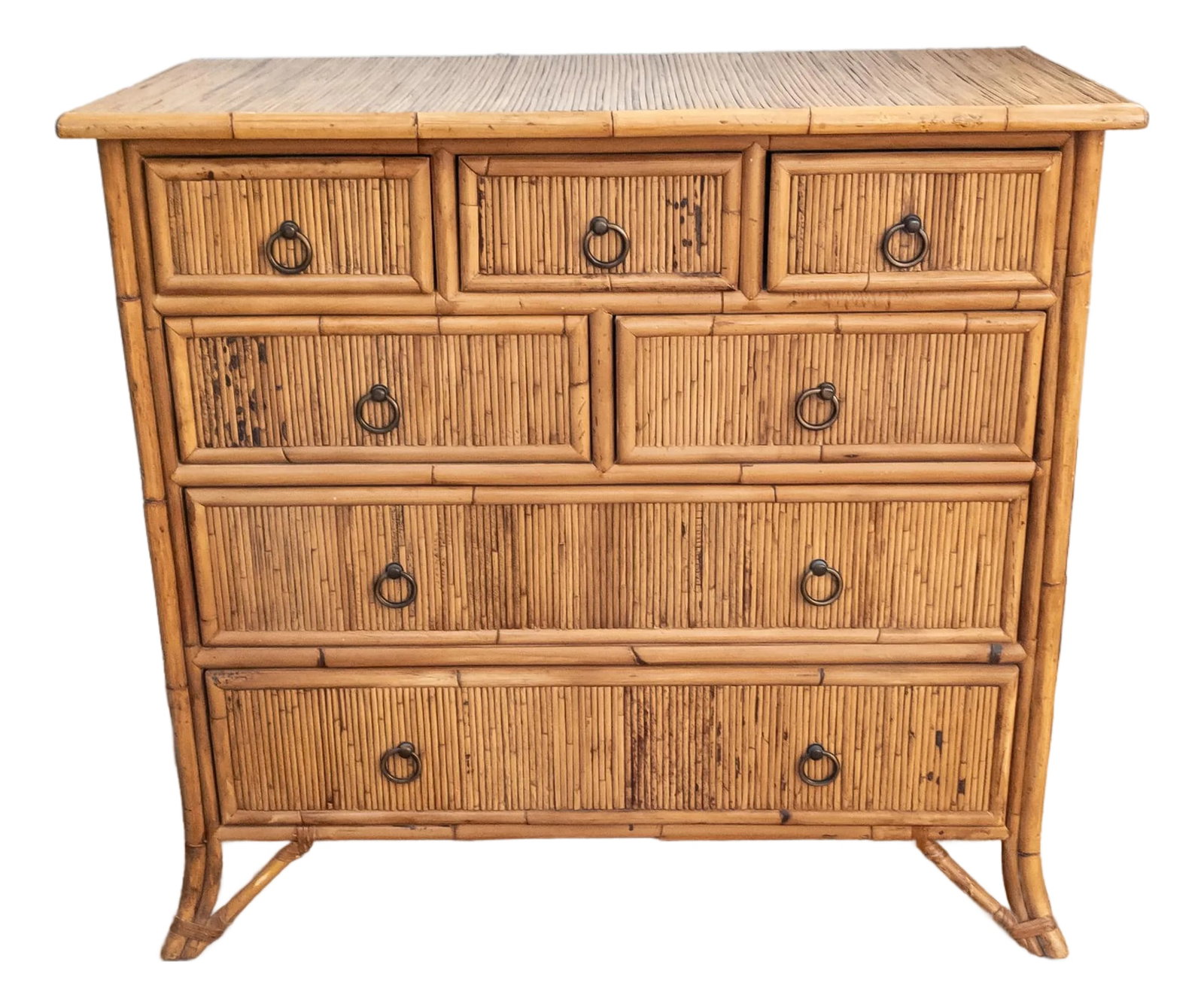 Late 20th Century Chinoiserie Safari Style Bamboo and Rattan Chest of Drawers Milling Road by Baker (1 of 16)
